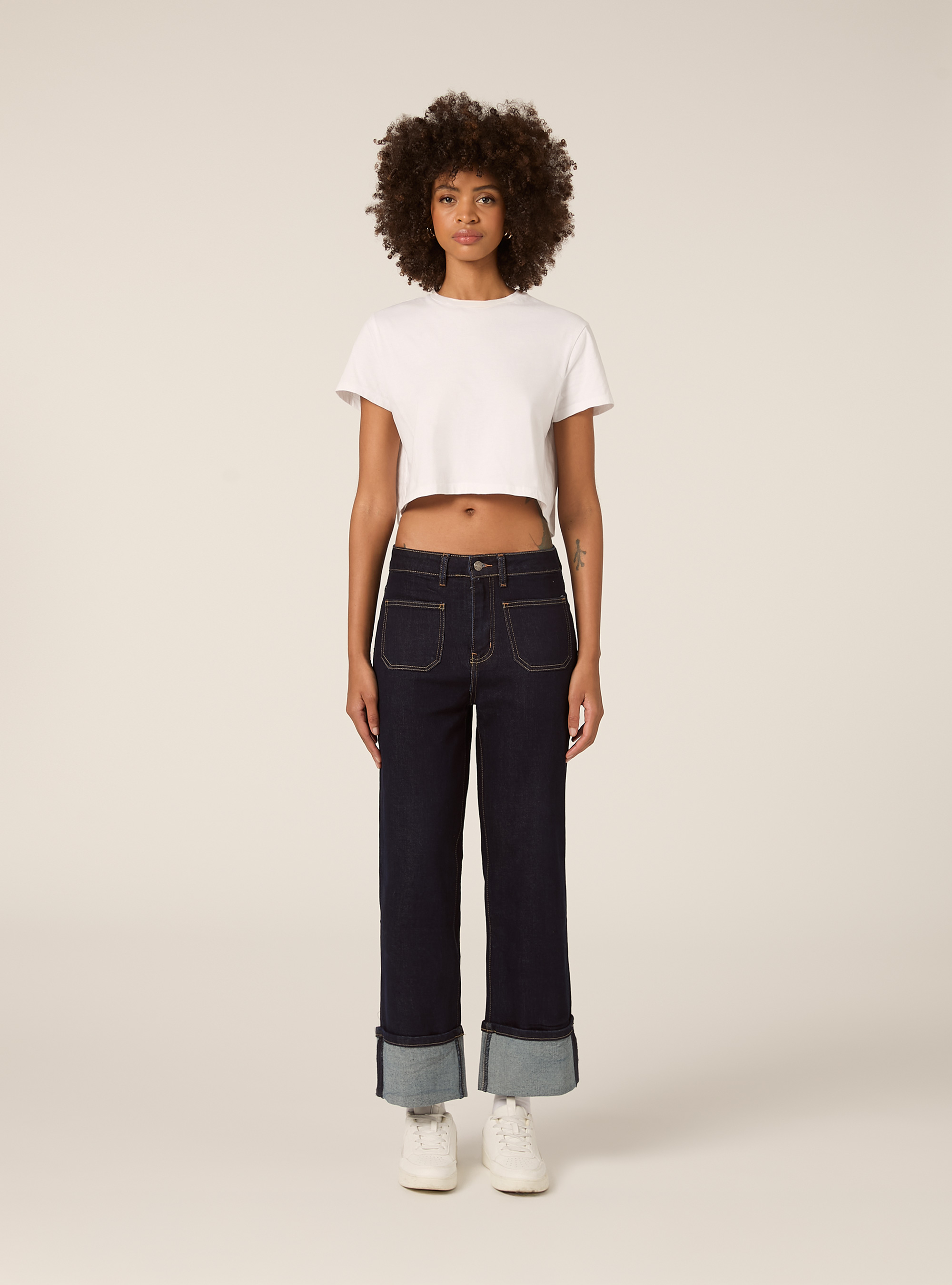 Jeans slim con risvolto al fondo, D001 DEEP BLUE