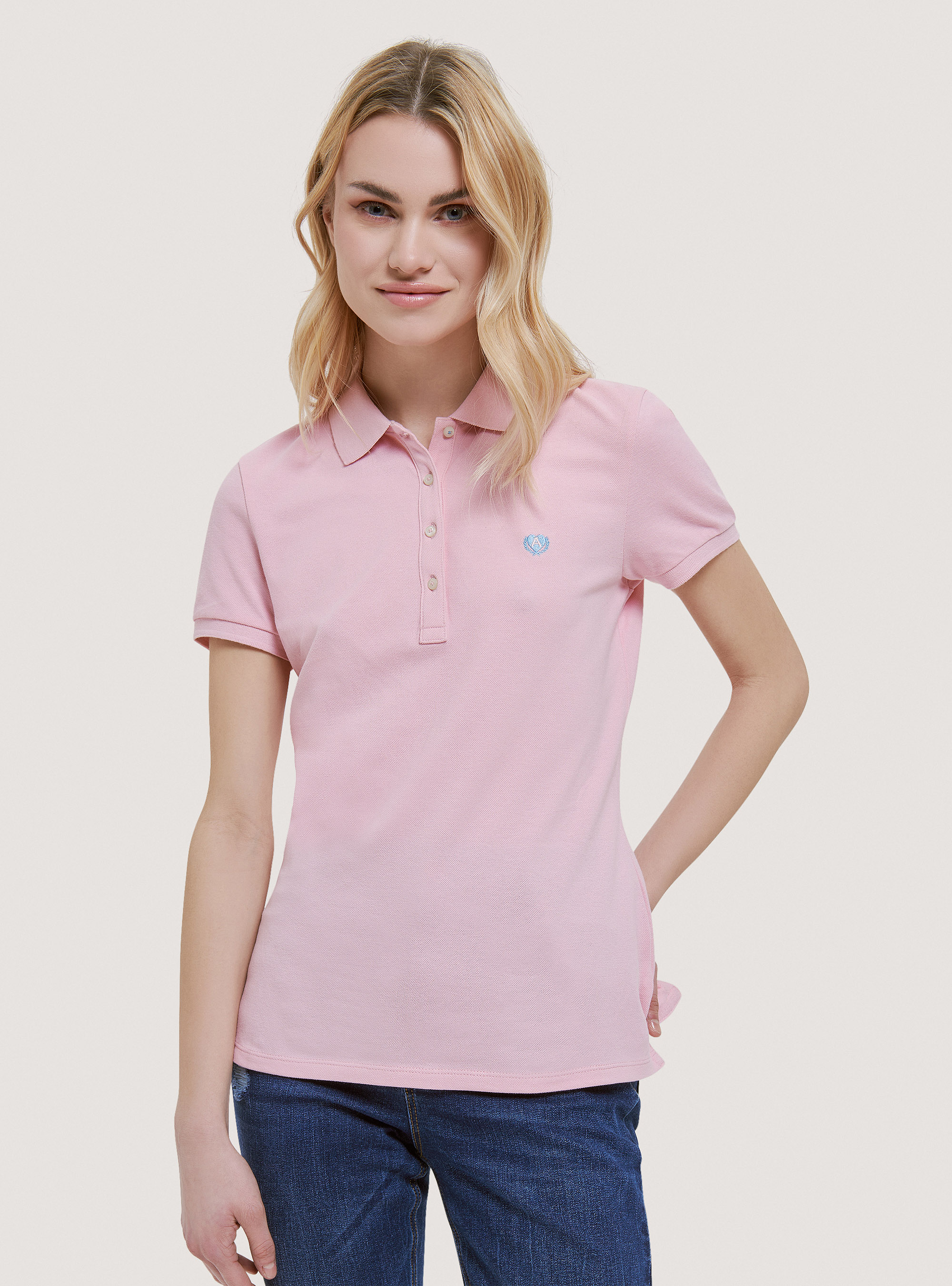 Poloshirt aus Baumwollpikee mit Stickerei, C4400 PINK