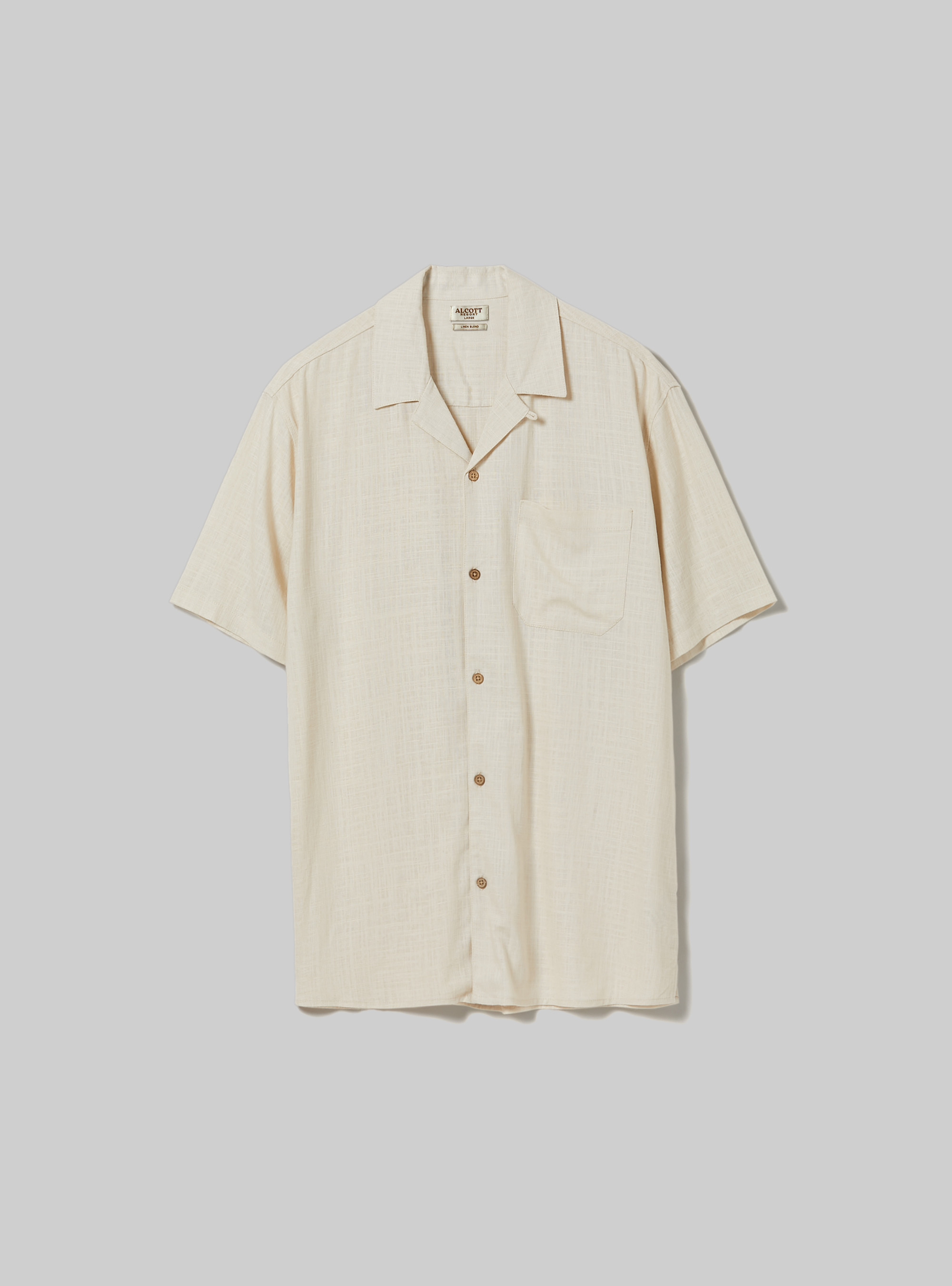 Linen blend shirt with bowling collar, BG3 BEIGE LIGHT