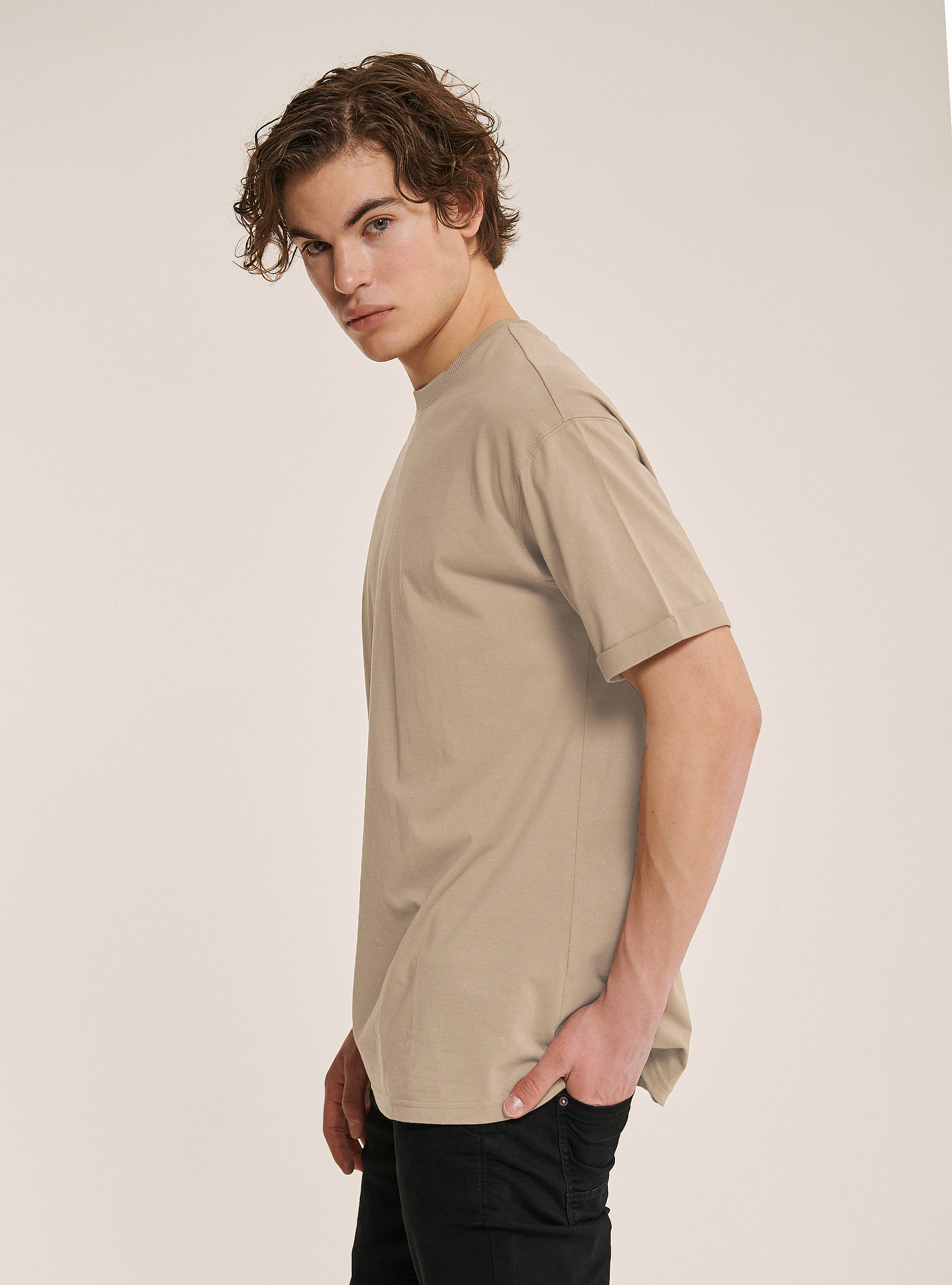 Oversized cotton crew-neck T-shirt, C1150 SAND