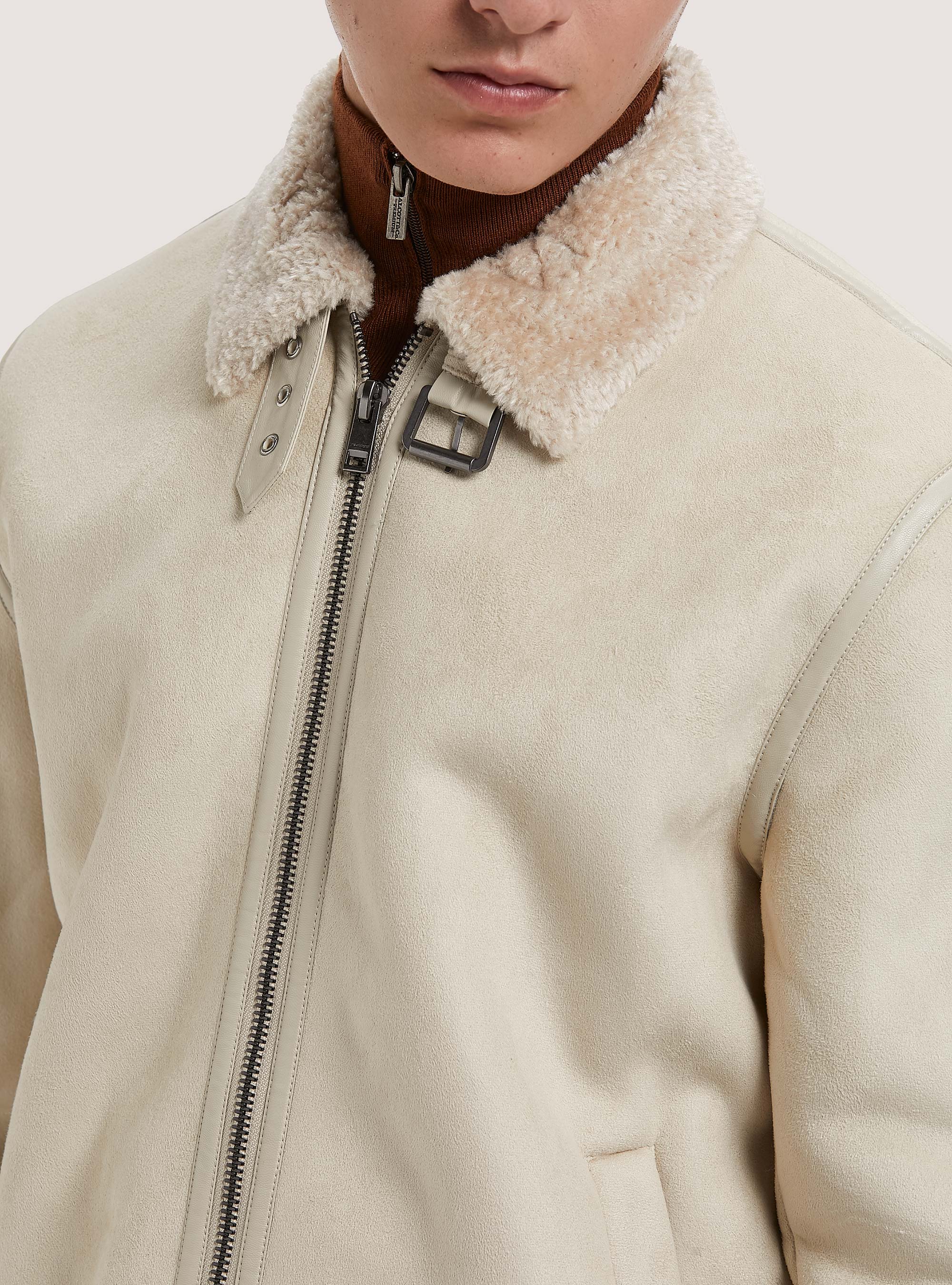 Giubbotto effetto suede con collo agnellato, WH2 WHITE