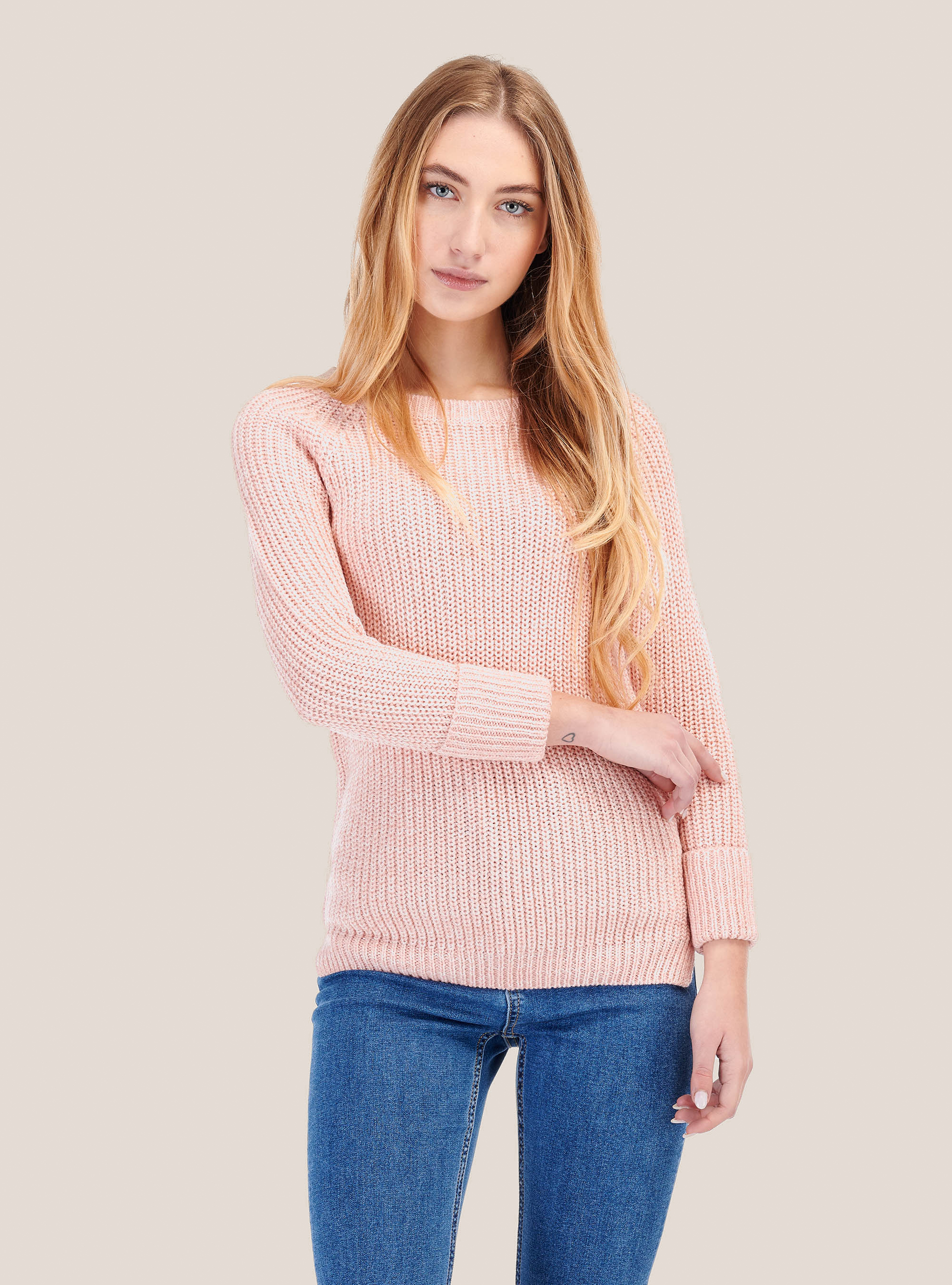 Pullover girocollo con zip dietro, ROSA