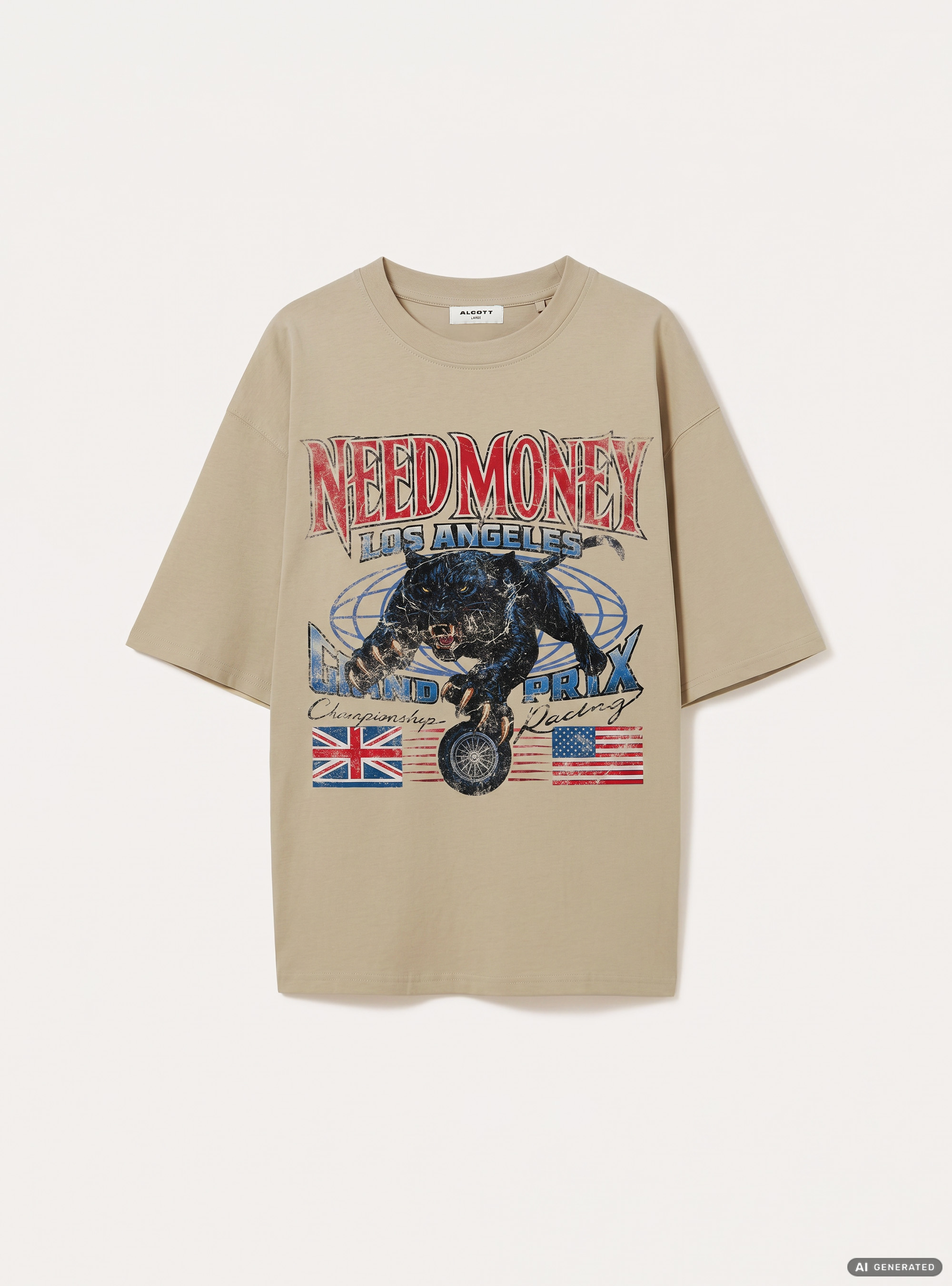 T-shirt  stampa need money los angeles, CR3 CREAM LIGHT