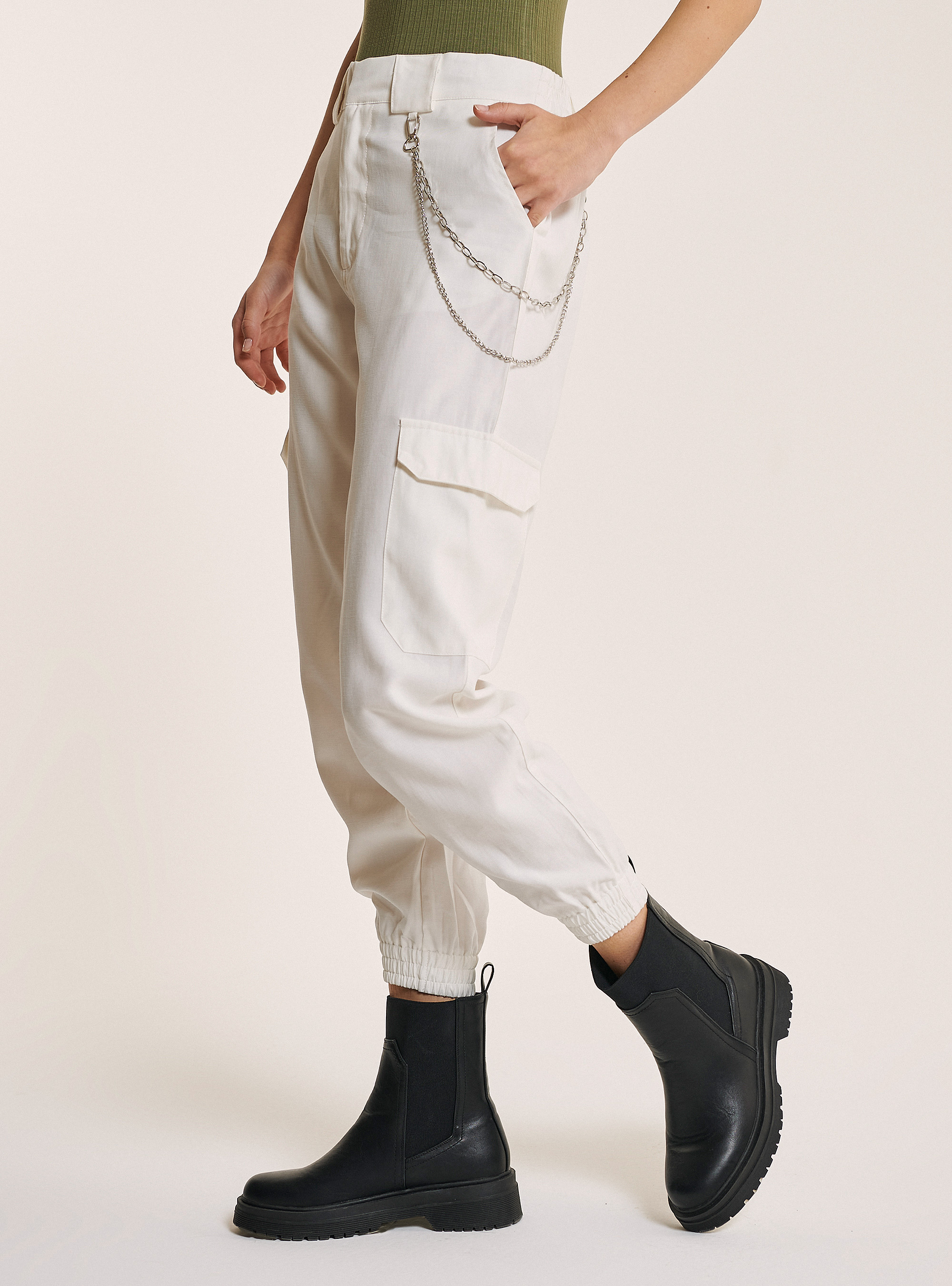 Comfort fit trousers with maxi pockets and chains, ICE