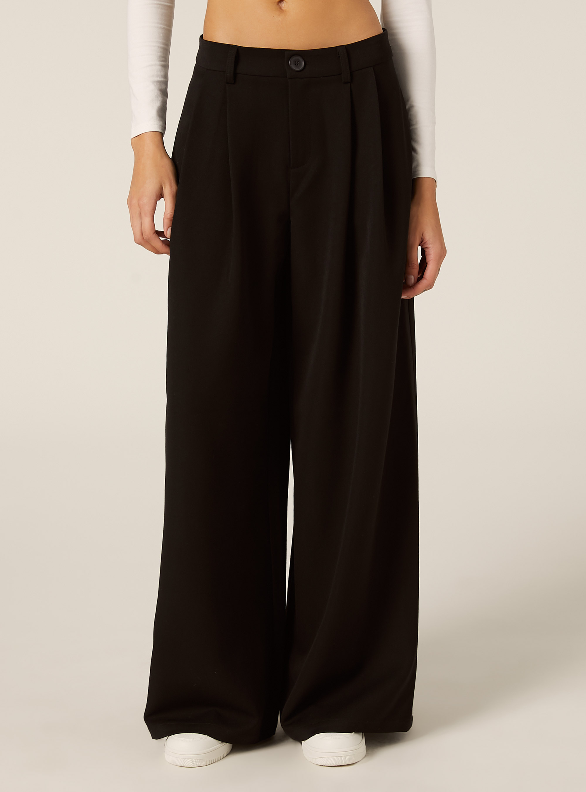 Wide-leg trousers with pleats, BK1 BLACK
