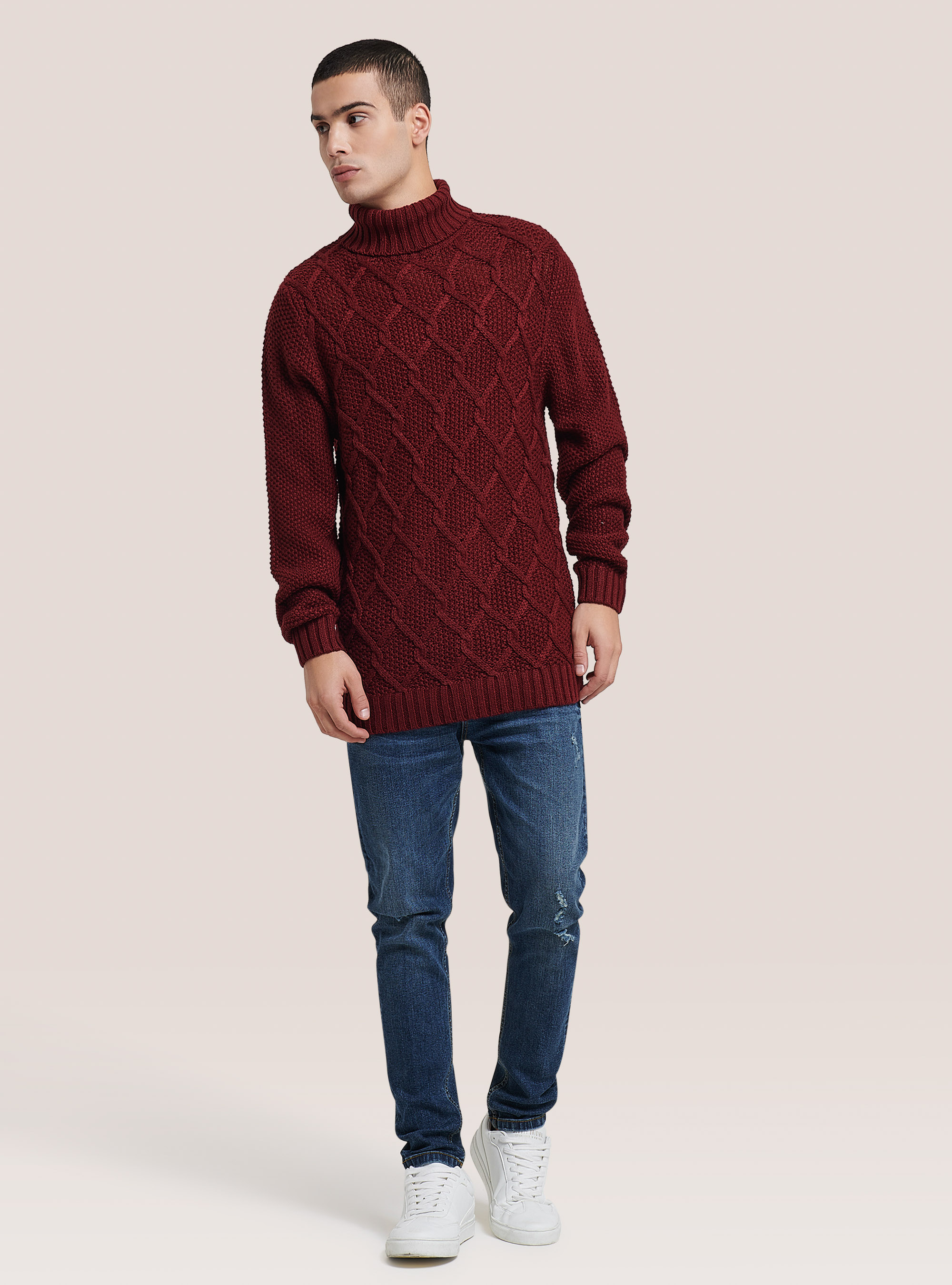 Pullover effetto rombi incrociati, C3307 WINE