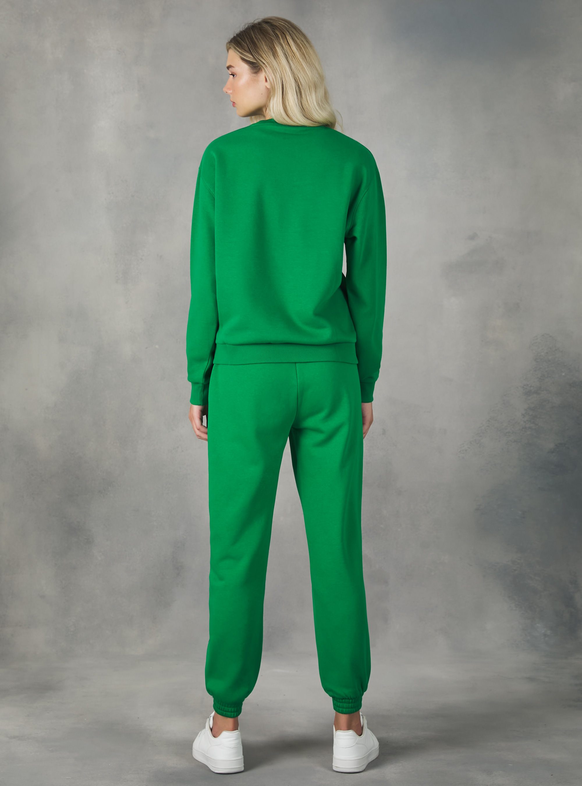Plain-coloured cotton crew-neck sweatshirt, GN2 GREEN MEDIUM