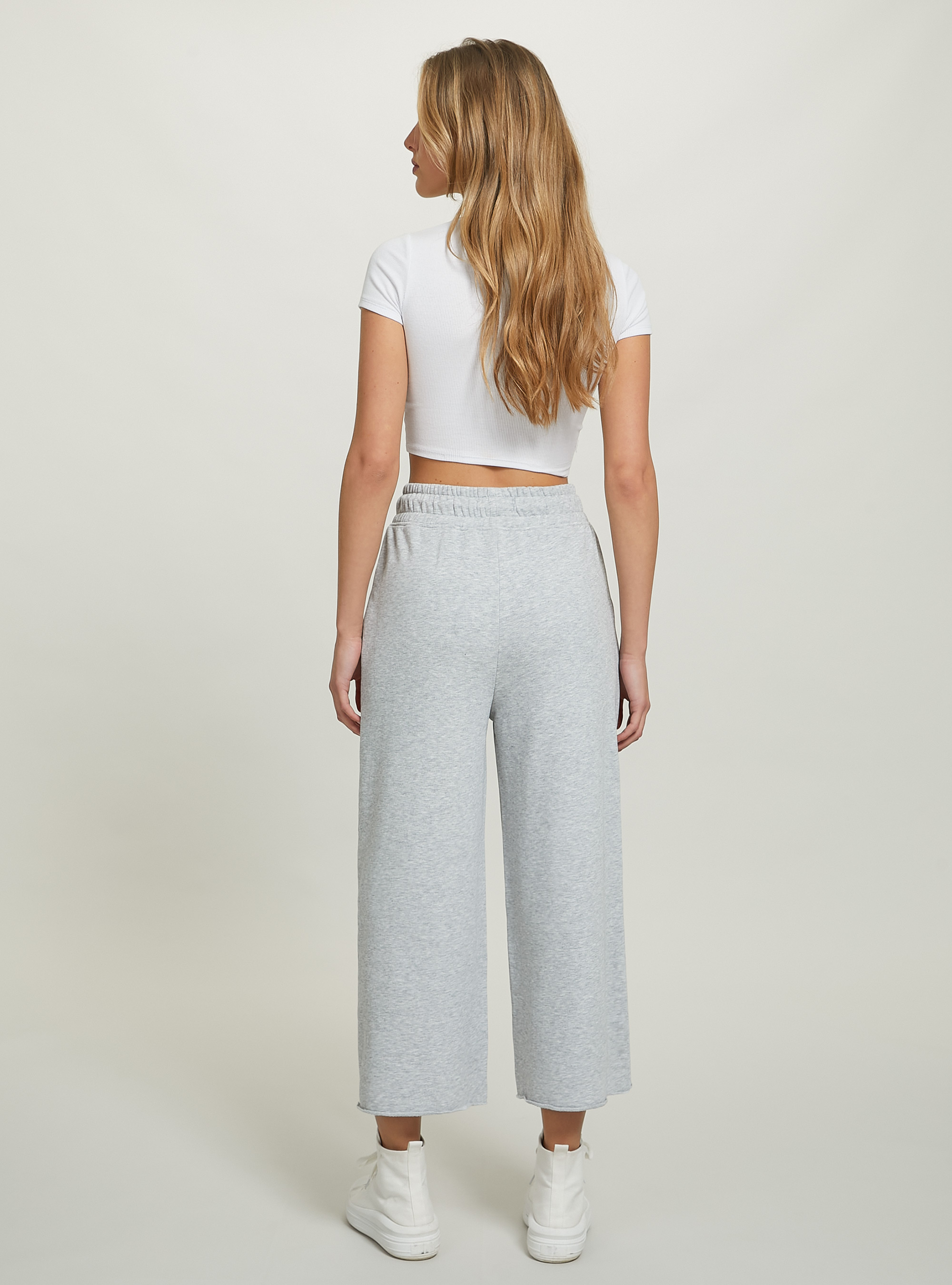 Cropped fleece leggings with elasticated waistband, MGY3 GREY MEL LIGHT