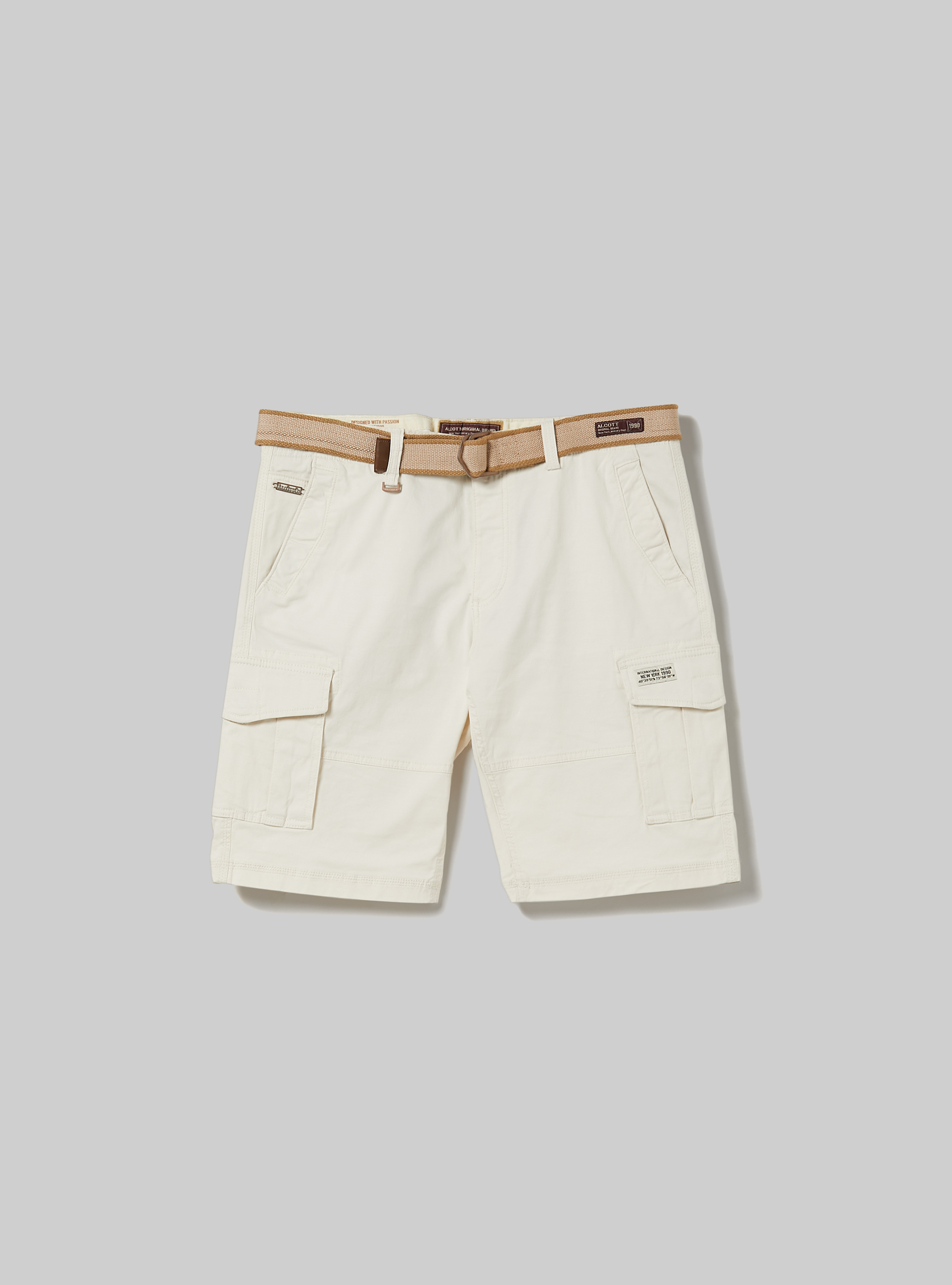 Cotton cargo bermuda with canvas belt, WH1 OFF WHITE