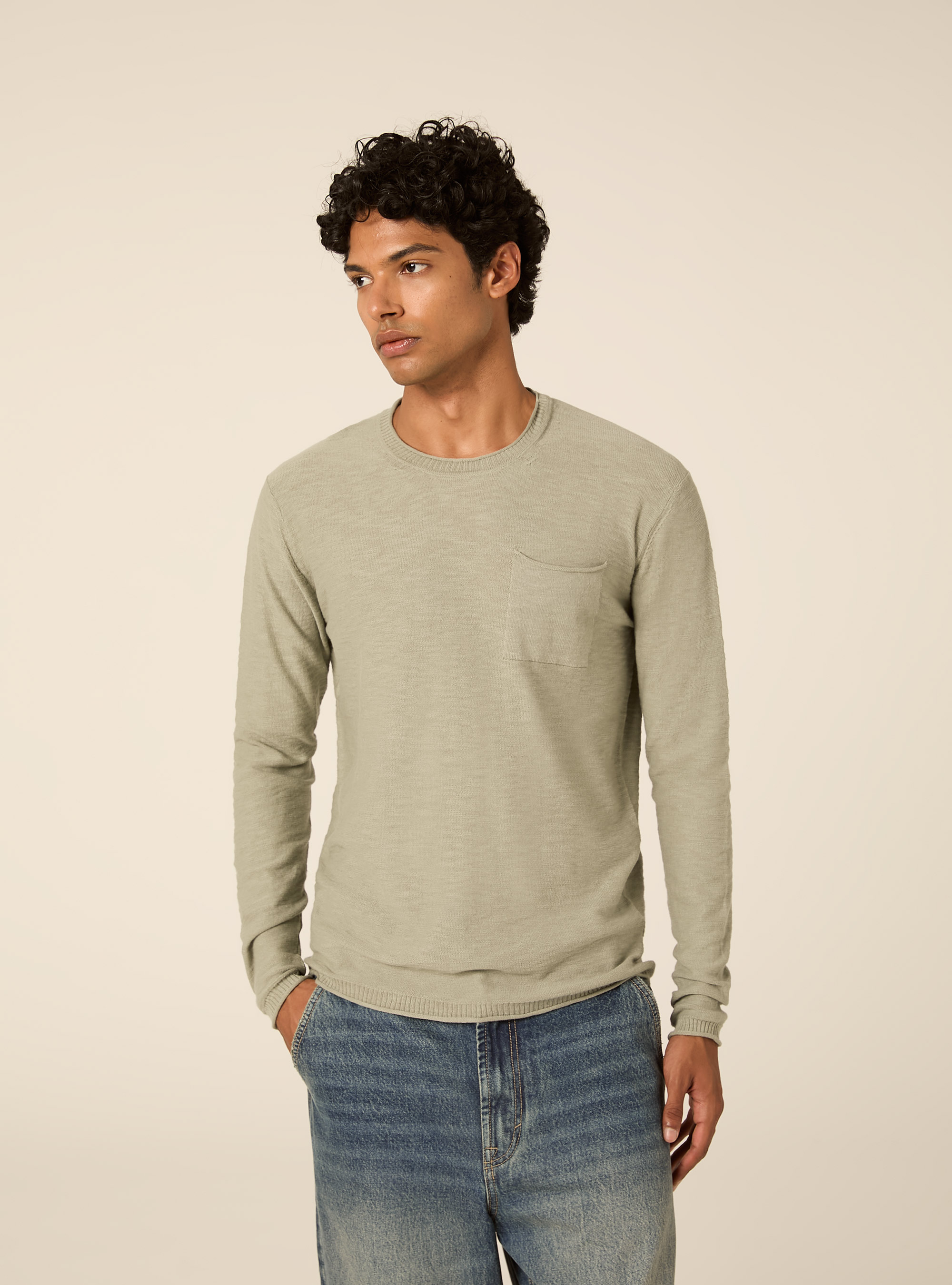 Pullover  in cotone slub, SALVIA CHIARO