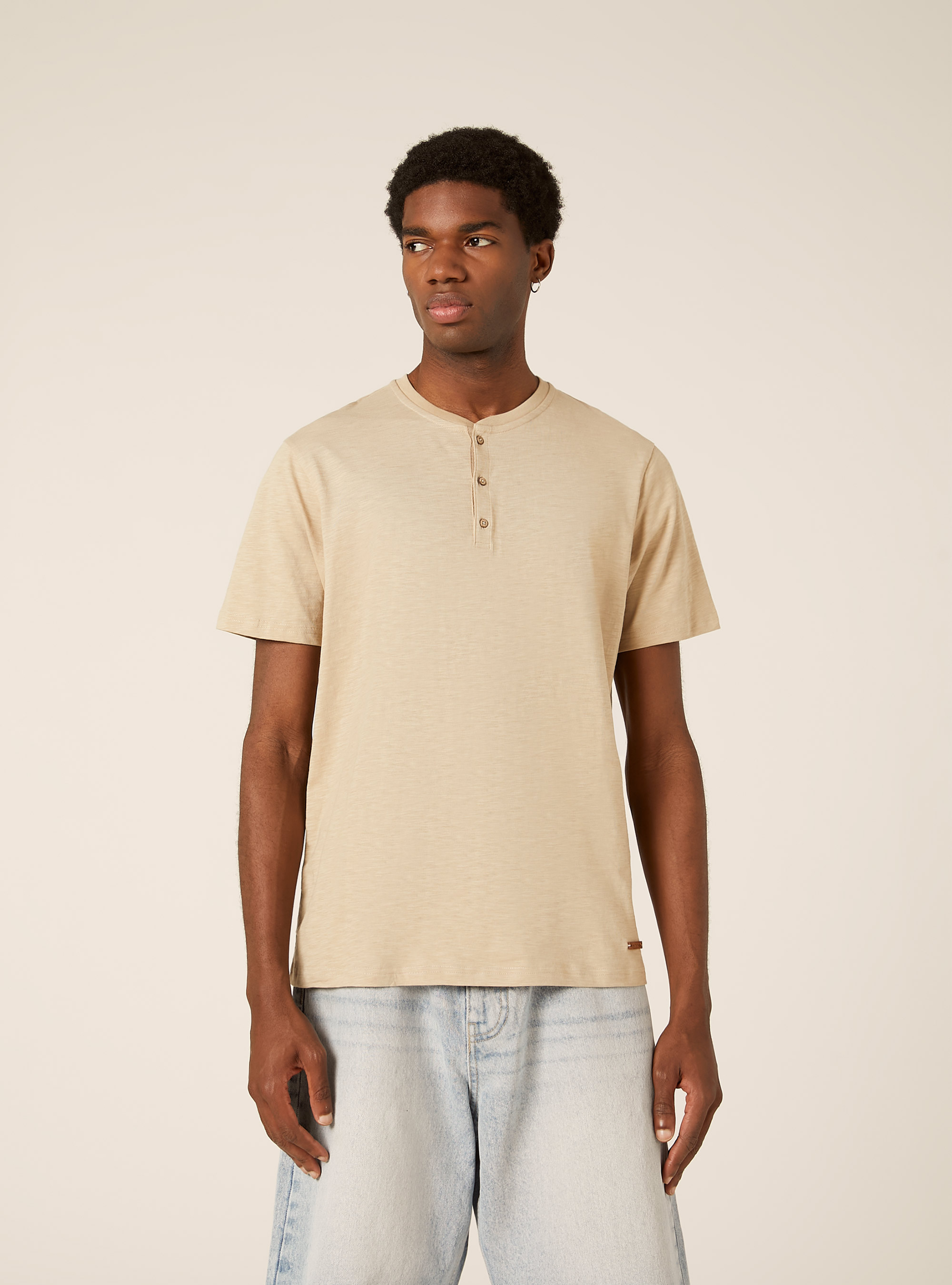 Cotton Henley T-Shirt, BG2 BEIGE MEDIUM