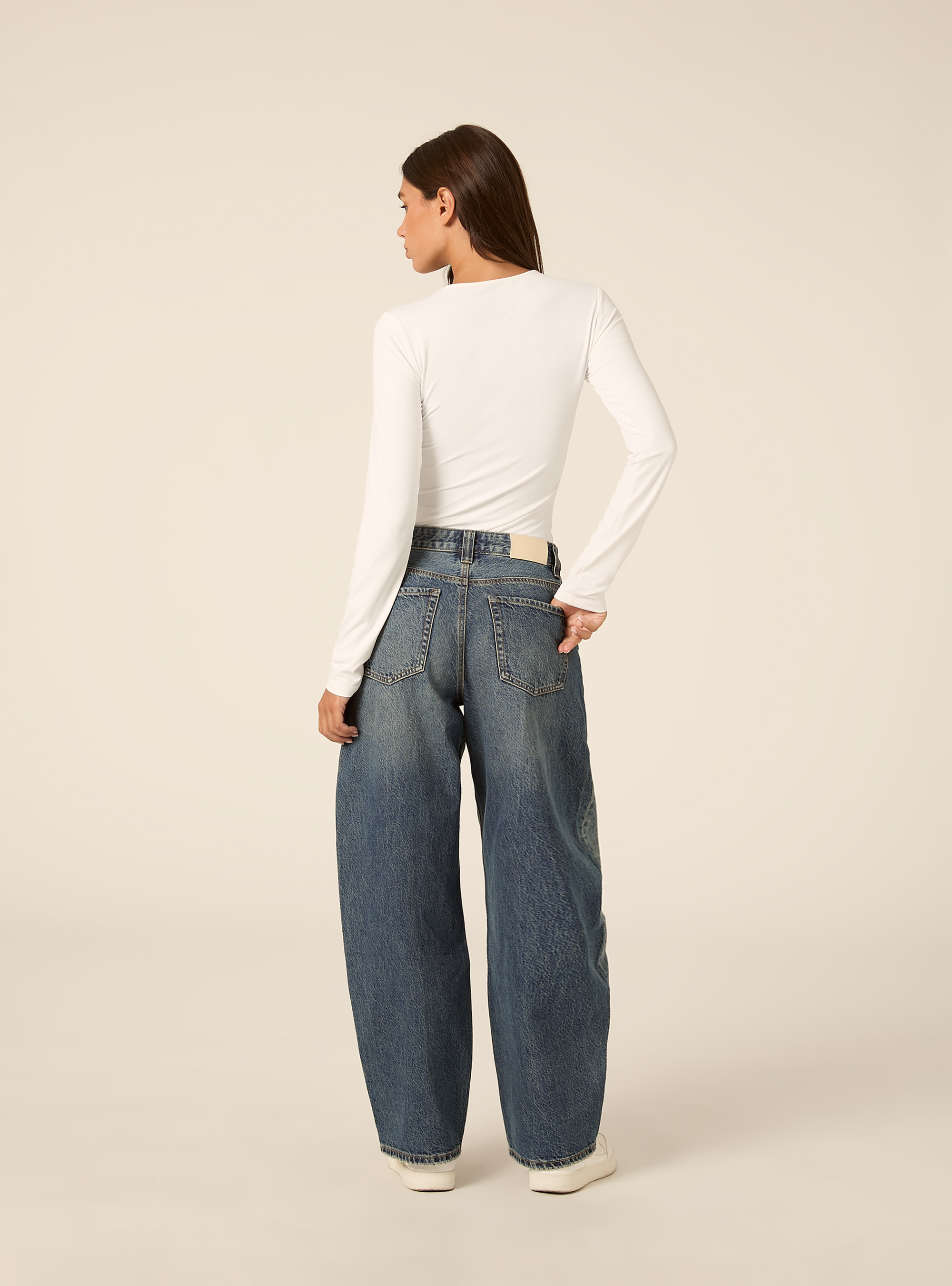 Jean coupe barrel taille haute, D101 BLUE MED OVERDYE