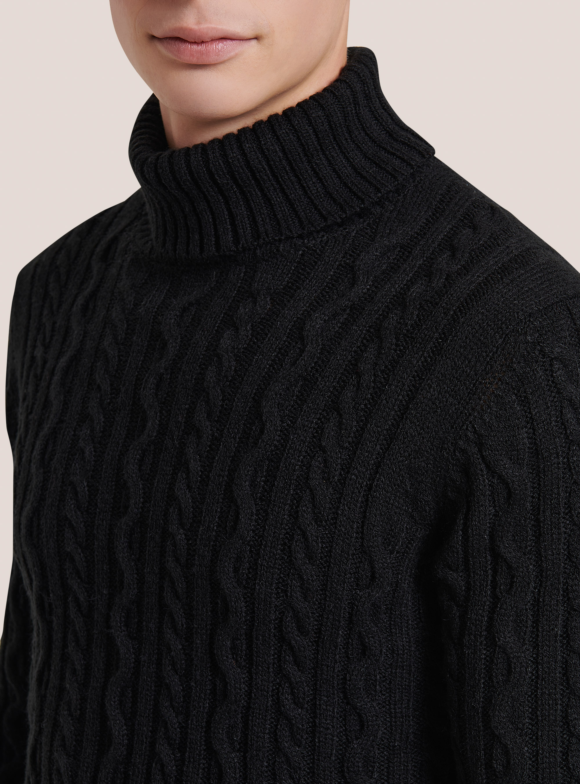 High neck pullover with braids, BLACK