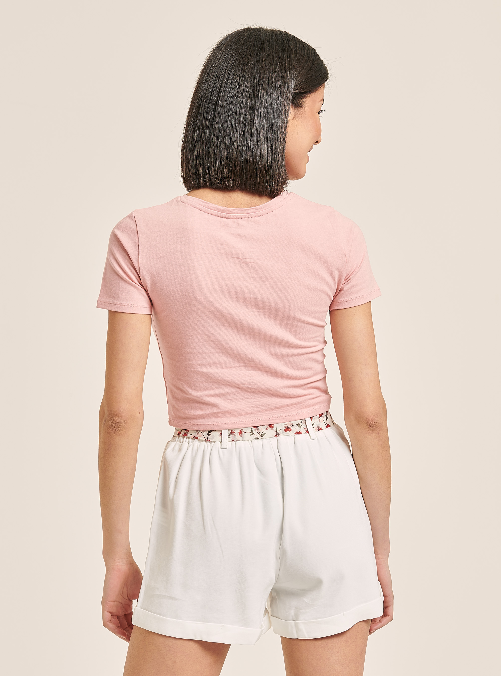 Crop top de media manga en algod&oacute;n, ROSA