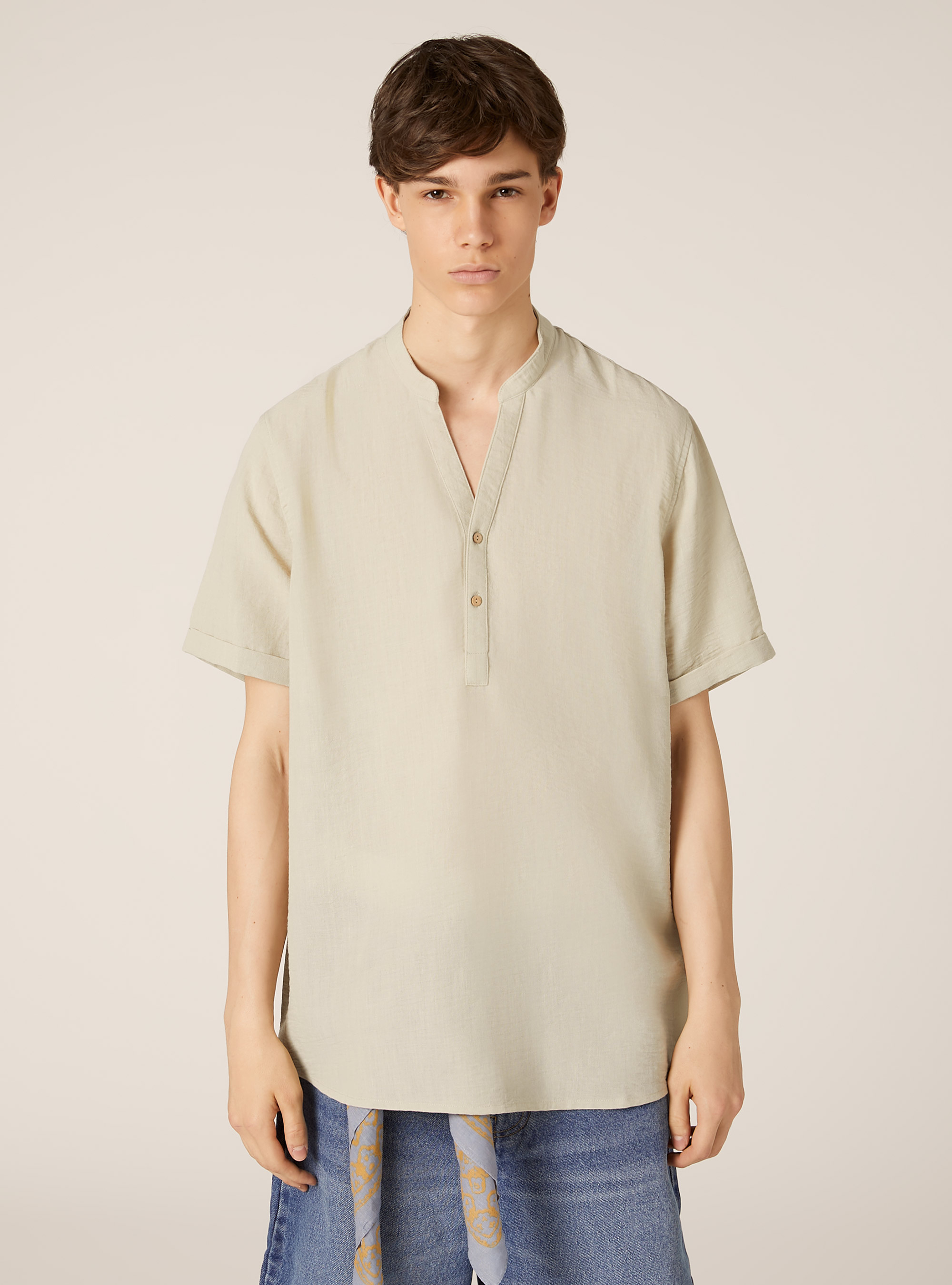 Shirt with Korean collar, BG3 BEIGE LIGHT