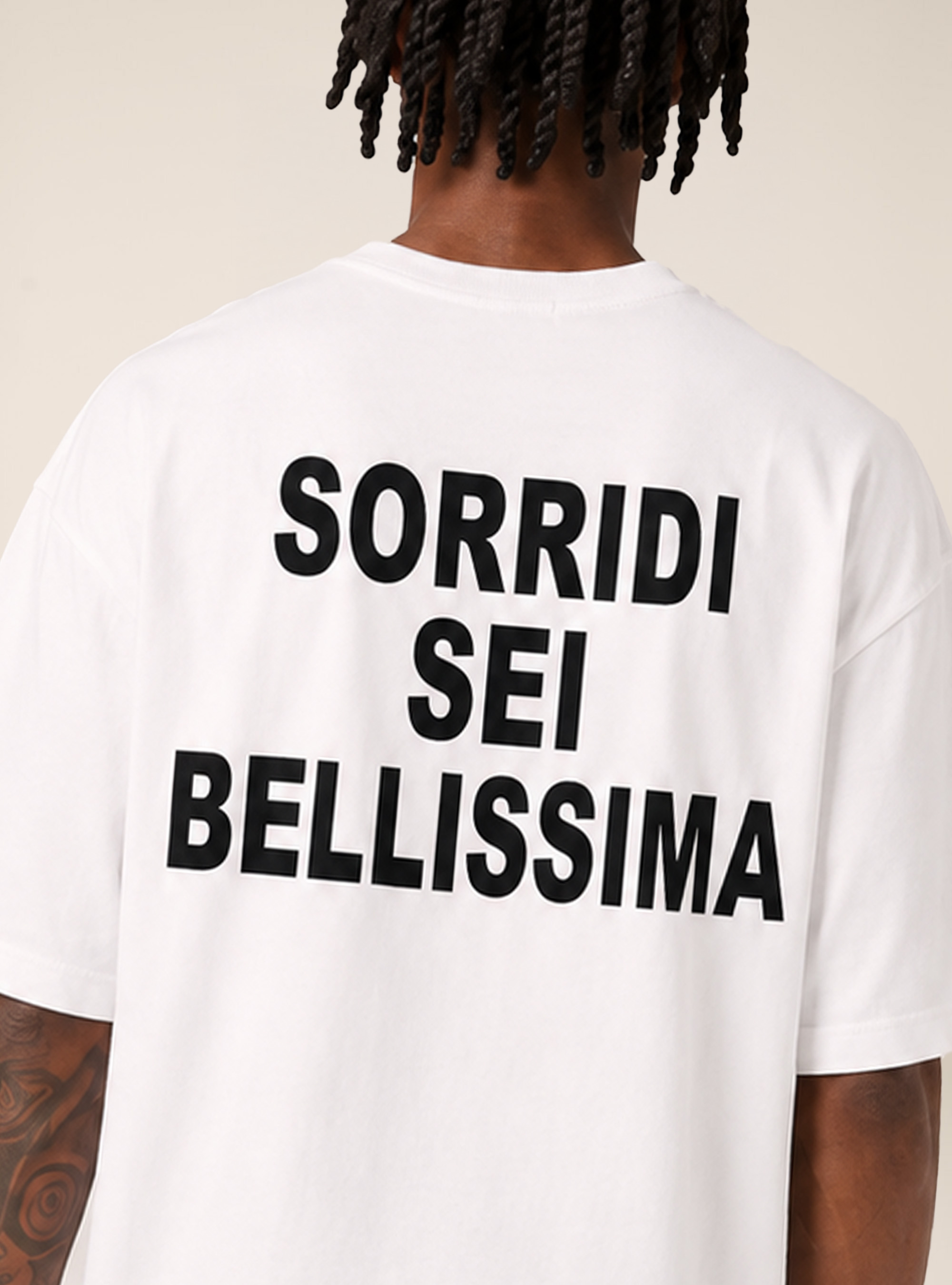 T-shirt  stampa sorridi sei bellissima, WH1 OFF WHITE
