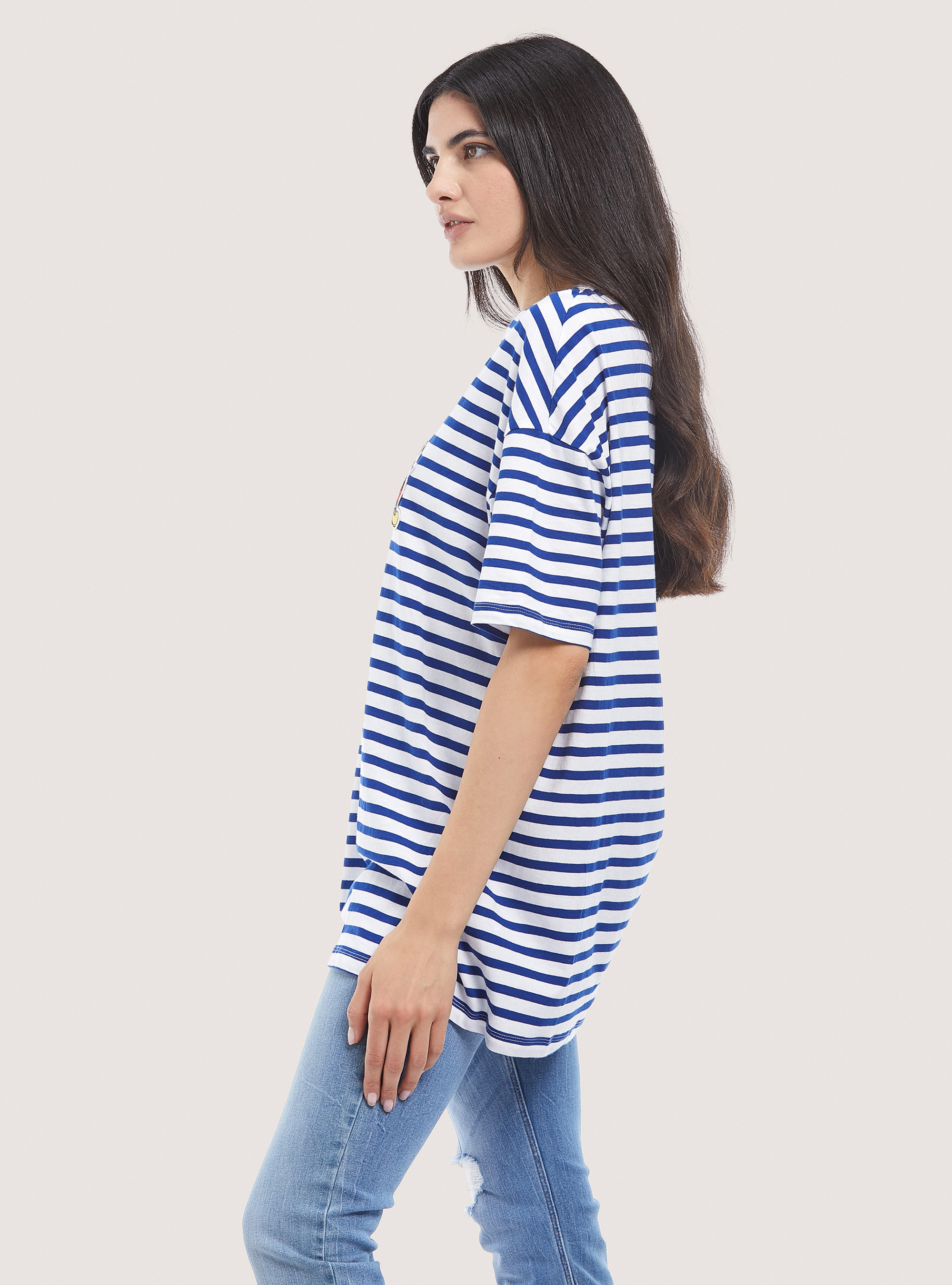 Striped T-shirt with Disney x Alcott patch, C2227 ROYALE