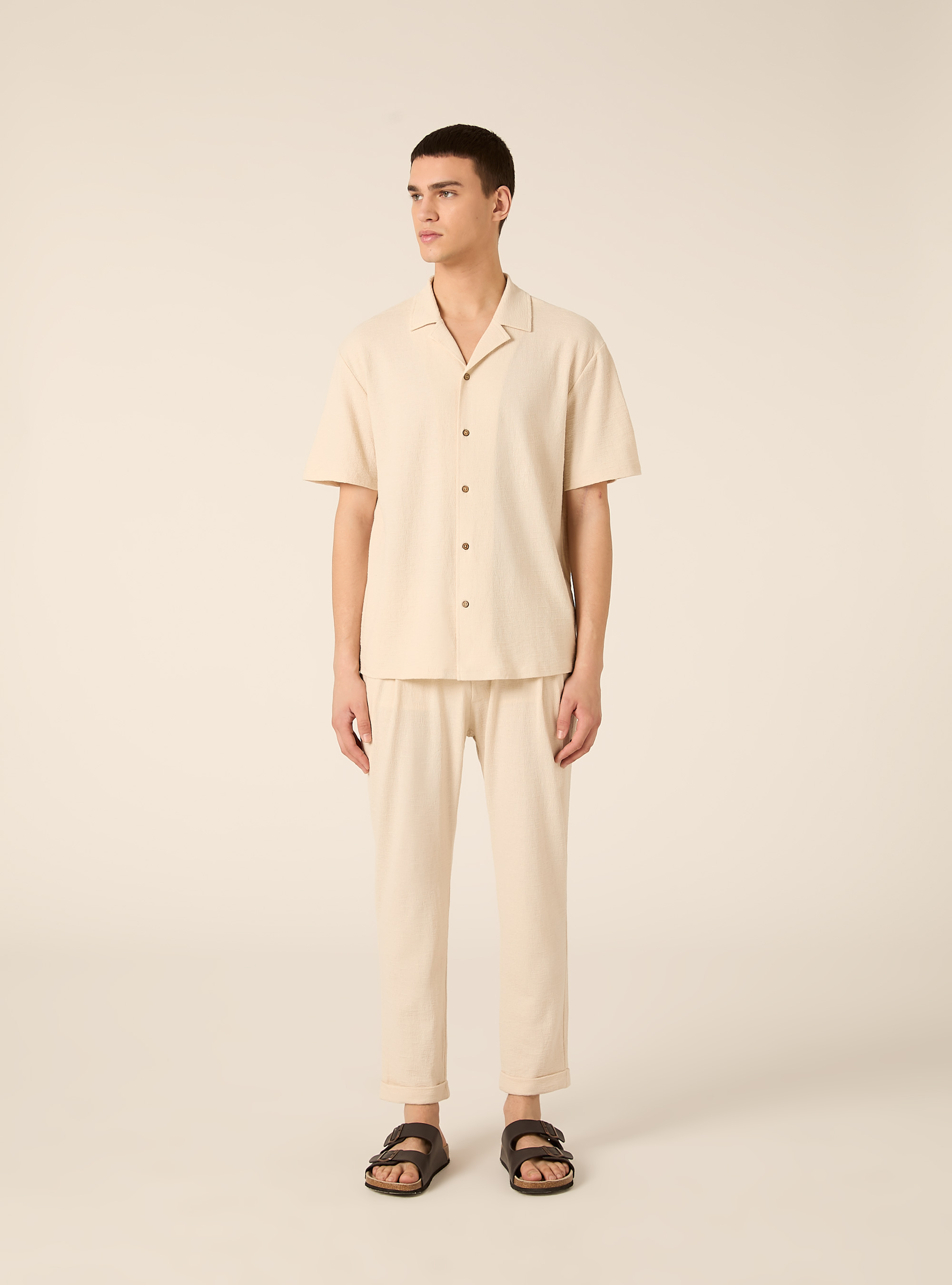 Pantaloni con  elastico in vita in jersey texture, BG2 BEIGE MEDIUM