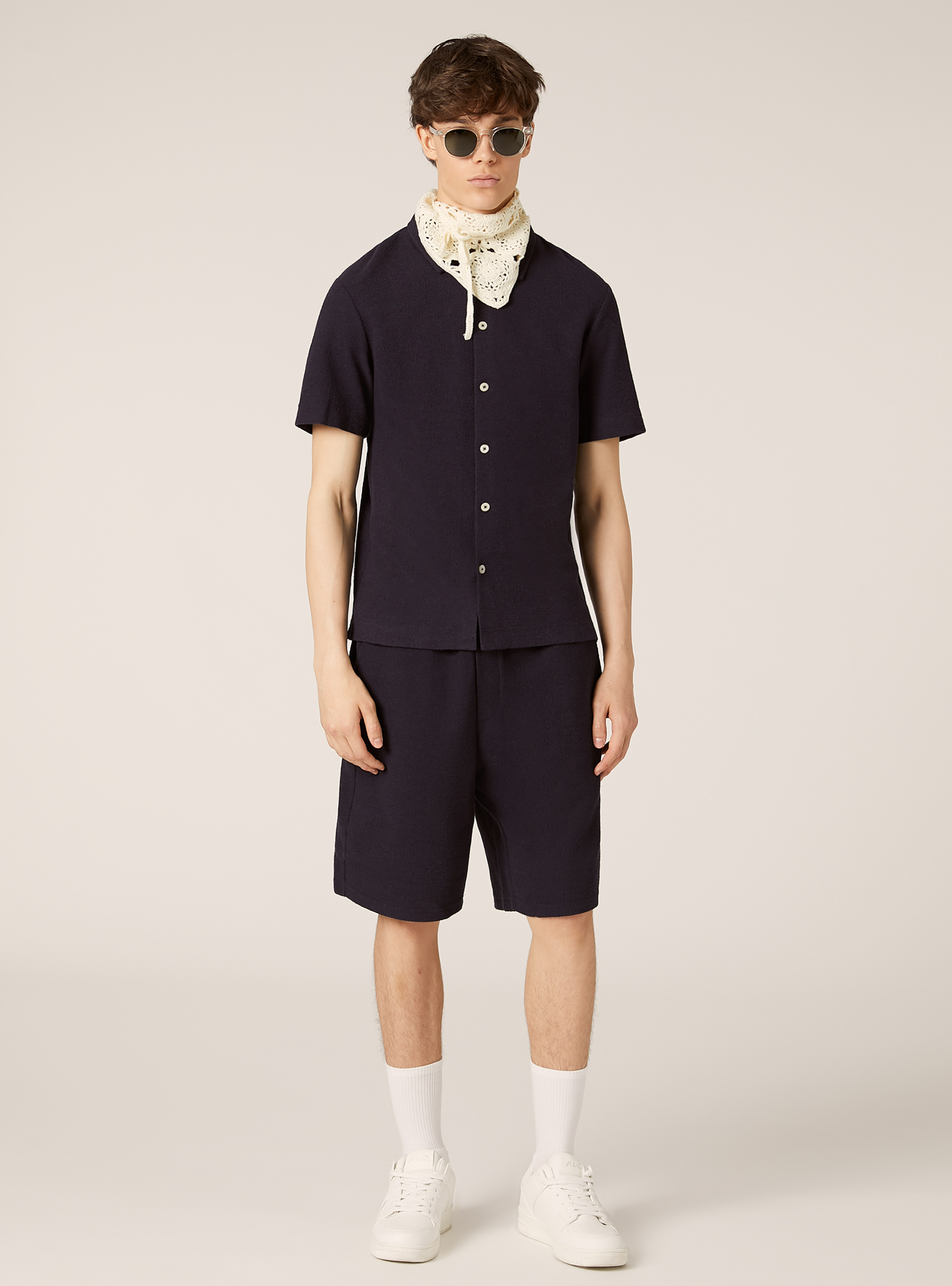 Short-sleeved shirt with texture, NA1 NAVY DARK