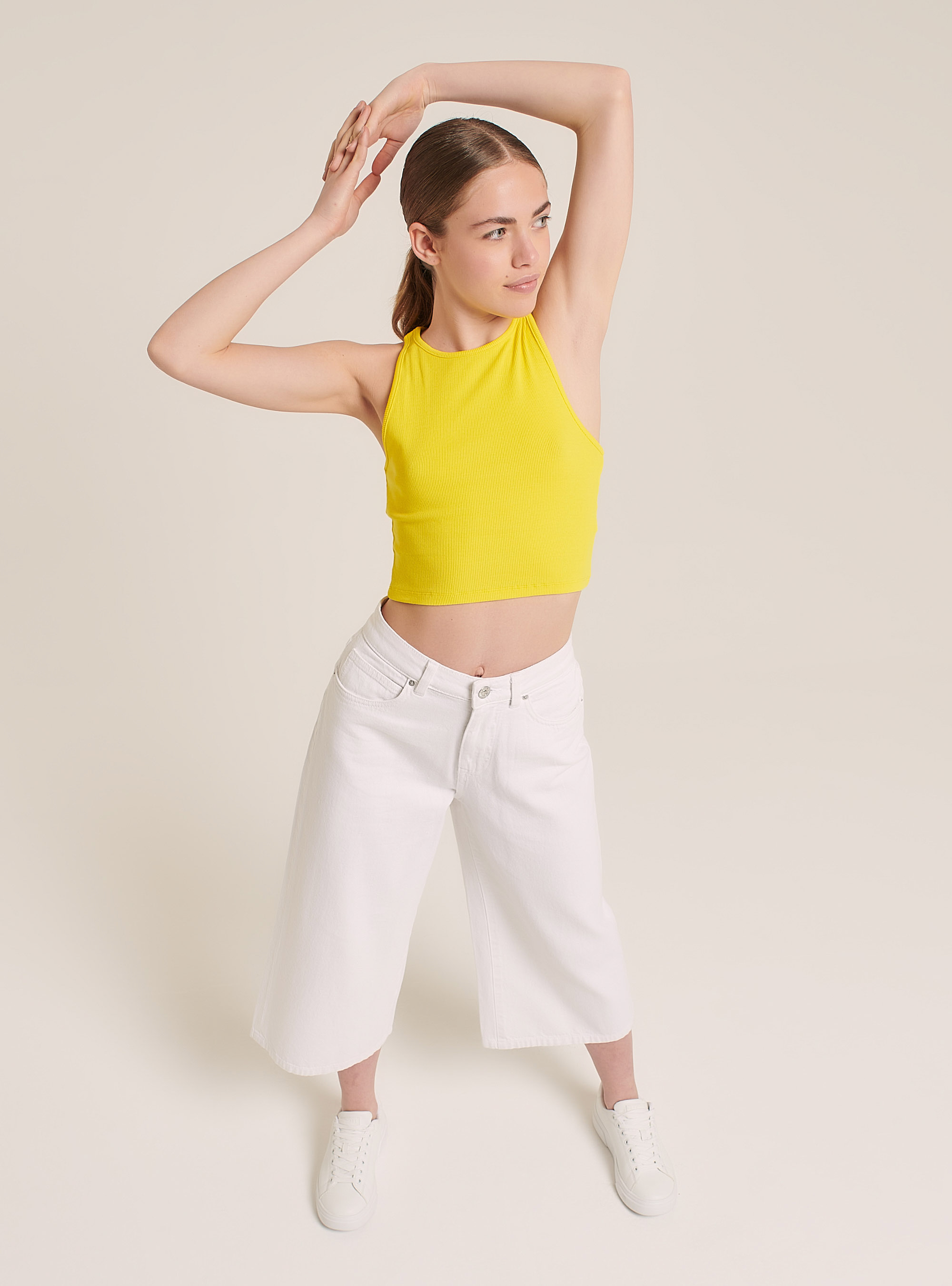 Crop top élastique en coton, C785 YELLOW