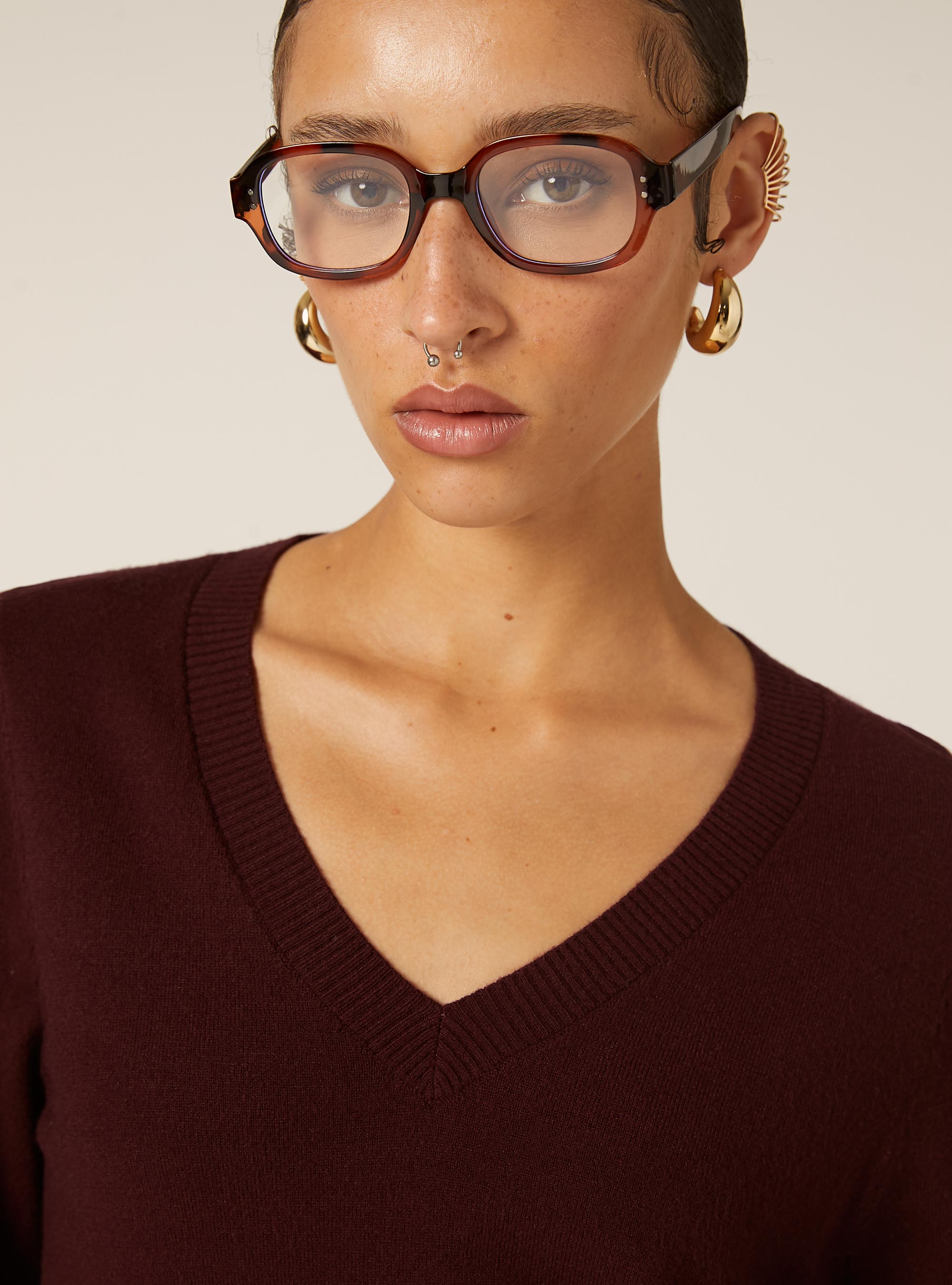 Boxy fit V-neck pullover, BO1 BORDEAUX DARK