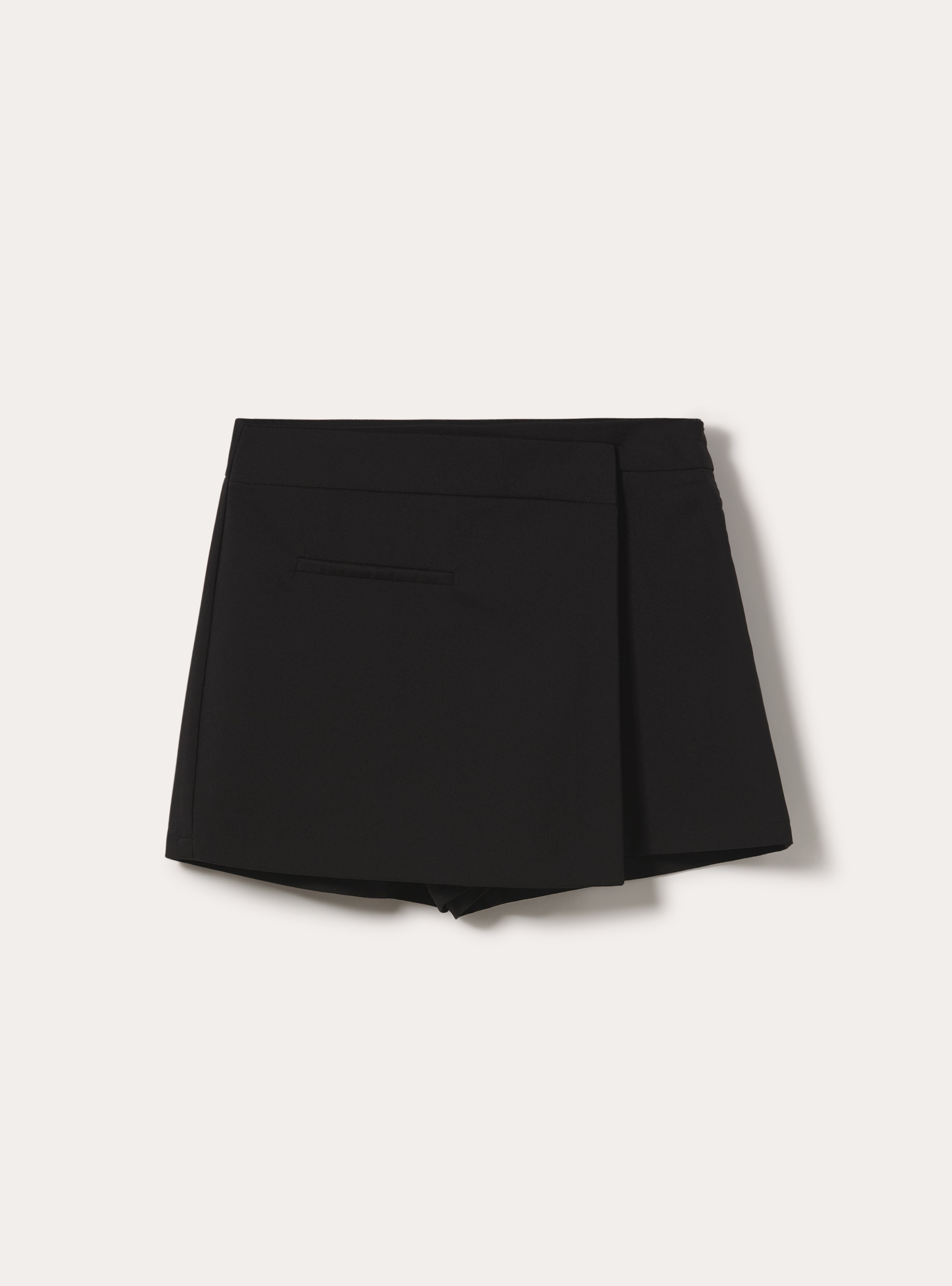 High waist wrap front tailored skort, BK1 BLACK