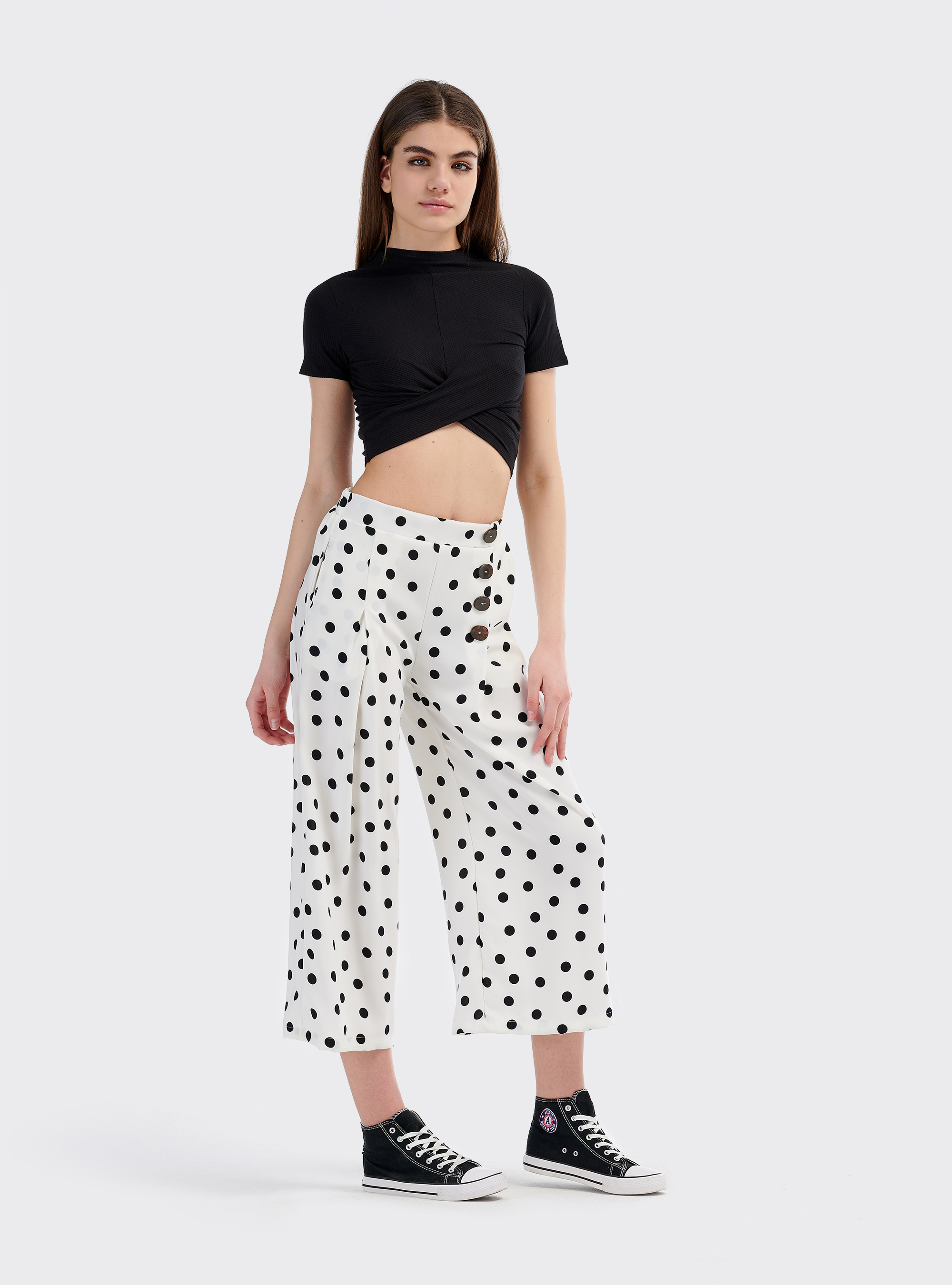 Pantalone coulotte wide leg a pois comfort fit, MULTICOLORE