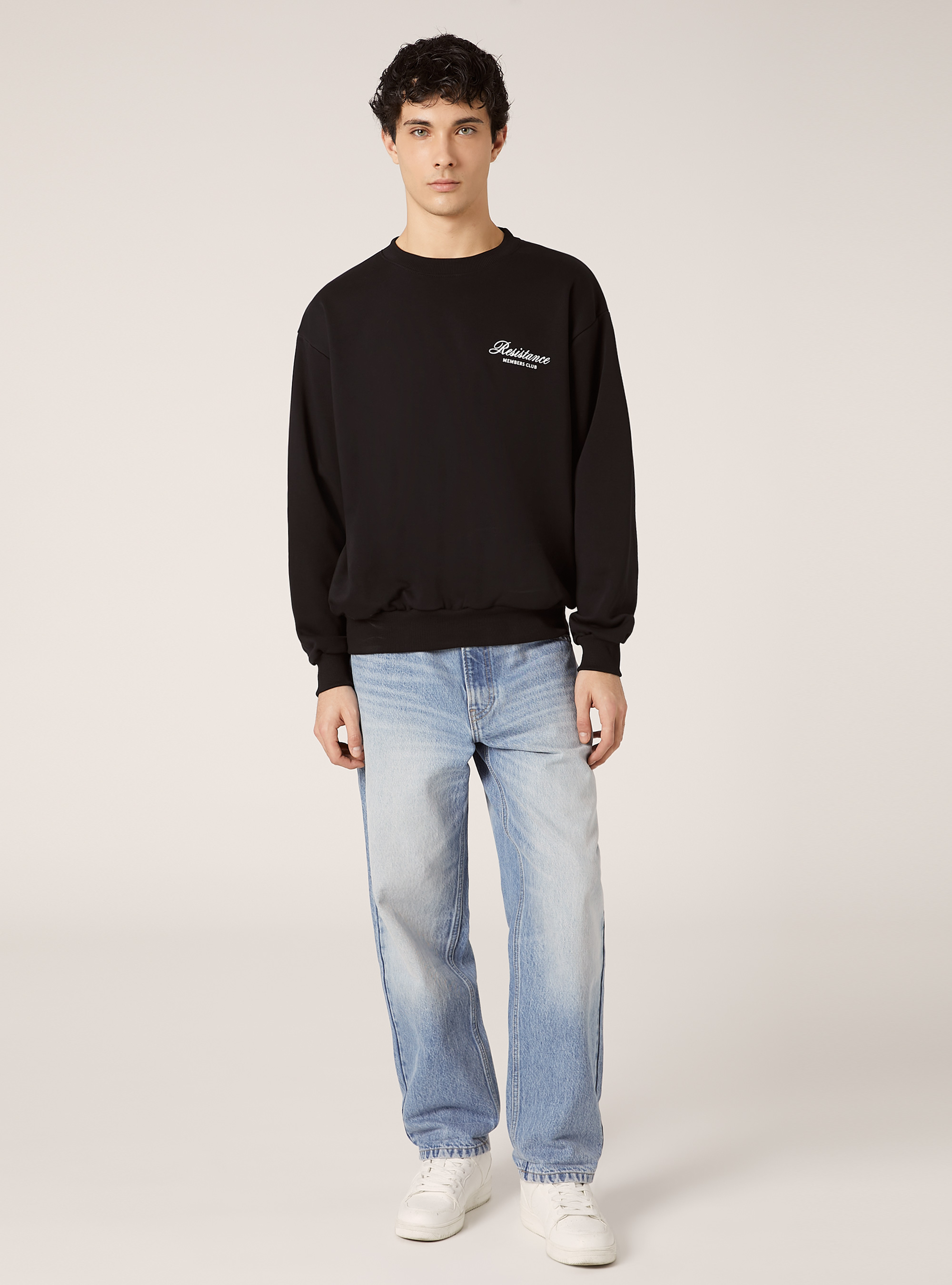 Boxy fit sweatshirt with print, BK1 BLACK