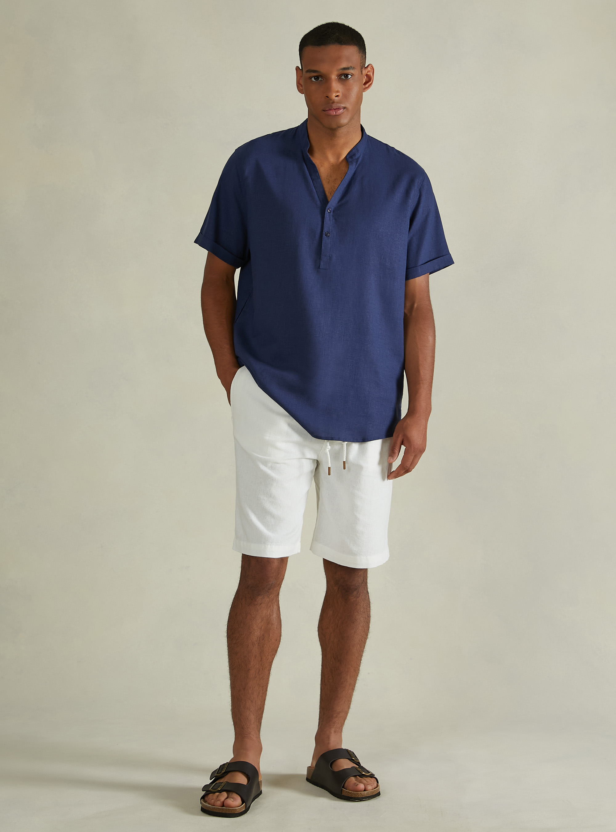 Linen Bermuda Shorts with Drawstring, WH2 WHITE