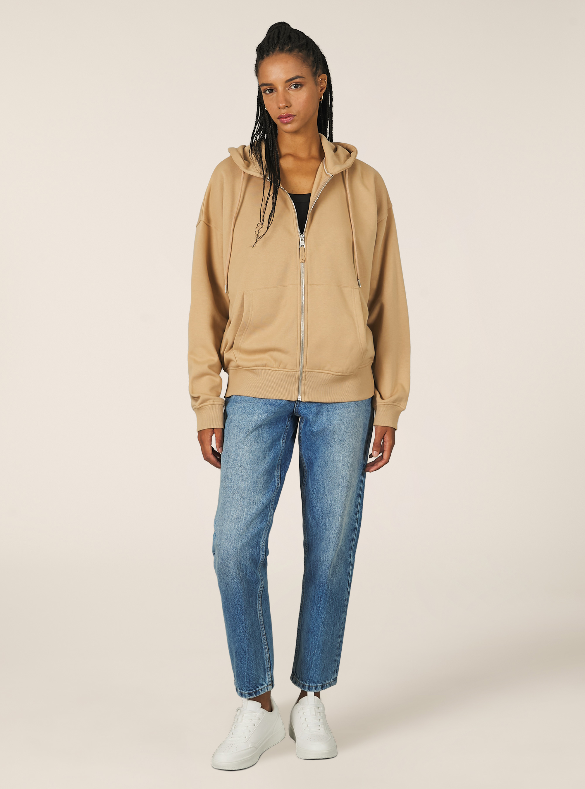 Cotton zip hoodie, BG2 BEIGE MEDIUM