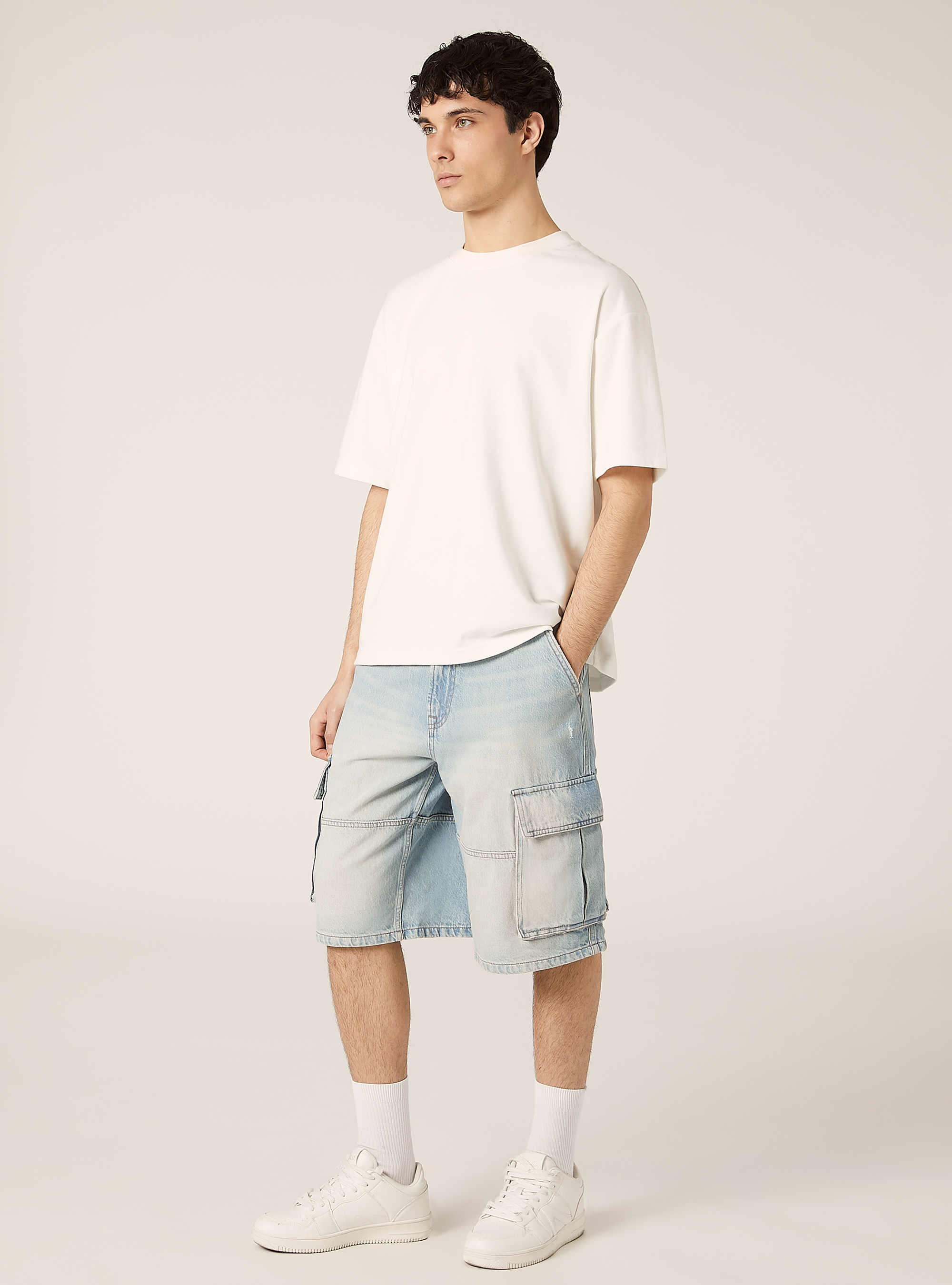 Bermudas cargo vaqueras, D007 LIGHT AZURE