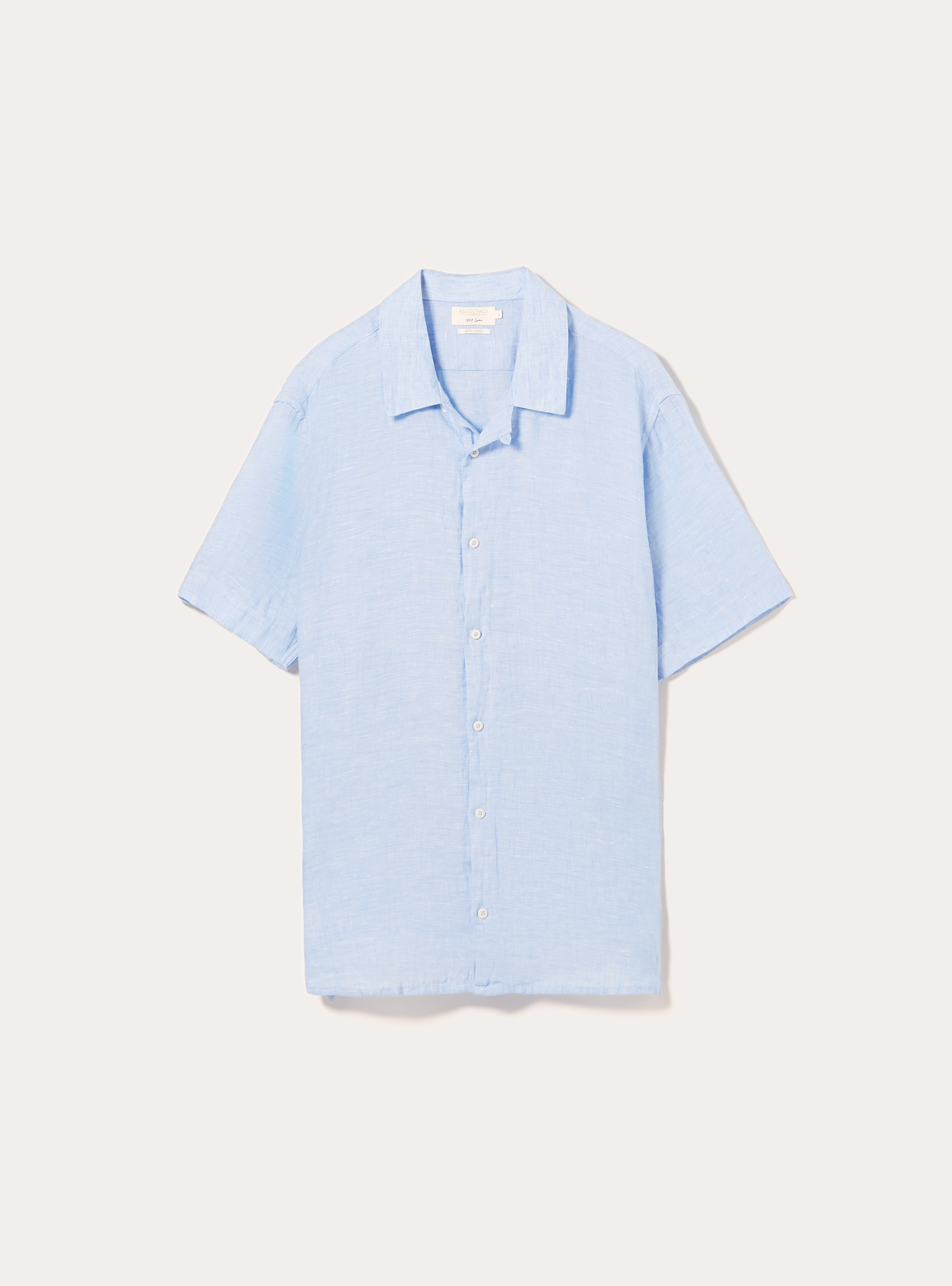 Camisa de manga corta de puro lino, CELESTE