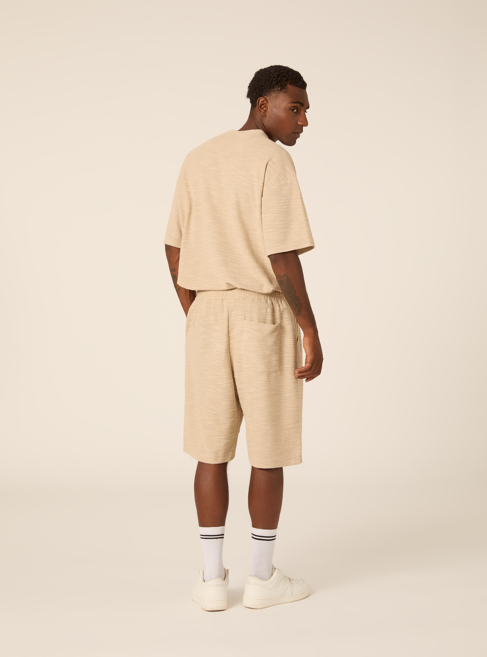 Bermuda loose fit in misto cotone texture, BG2 BEIGE MEDIUM