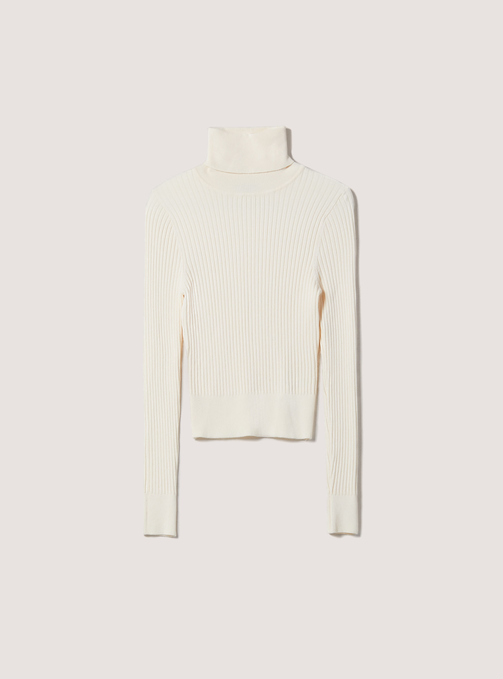 Pullover cropped a collo alto a coste, WH1 OFF WHITE