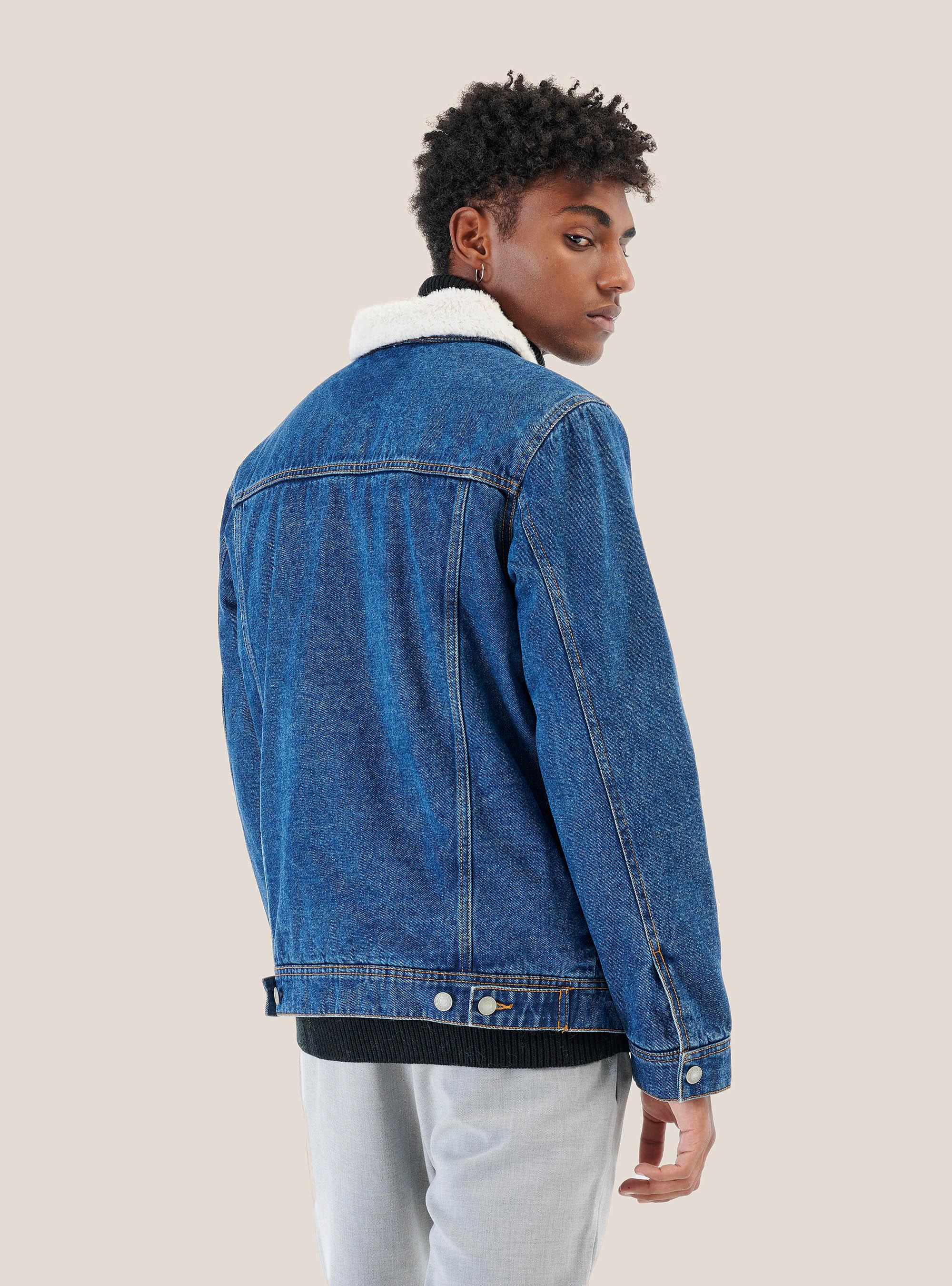 Denim jacket with lambskin inserts, C272 BLUE