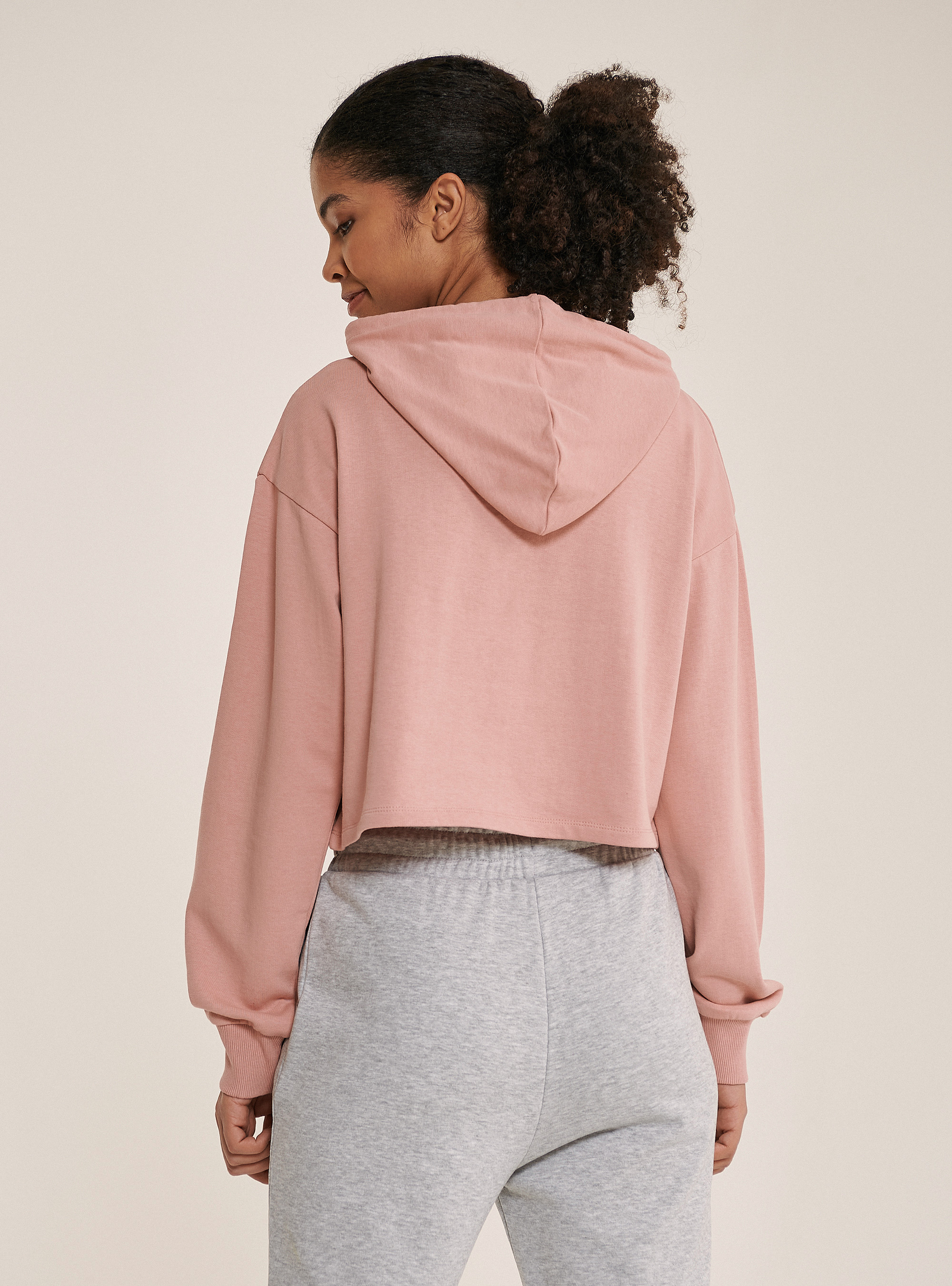 Sudadera crop con capucha de algodón, ROSA