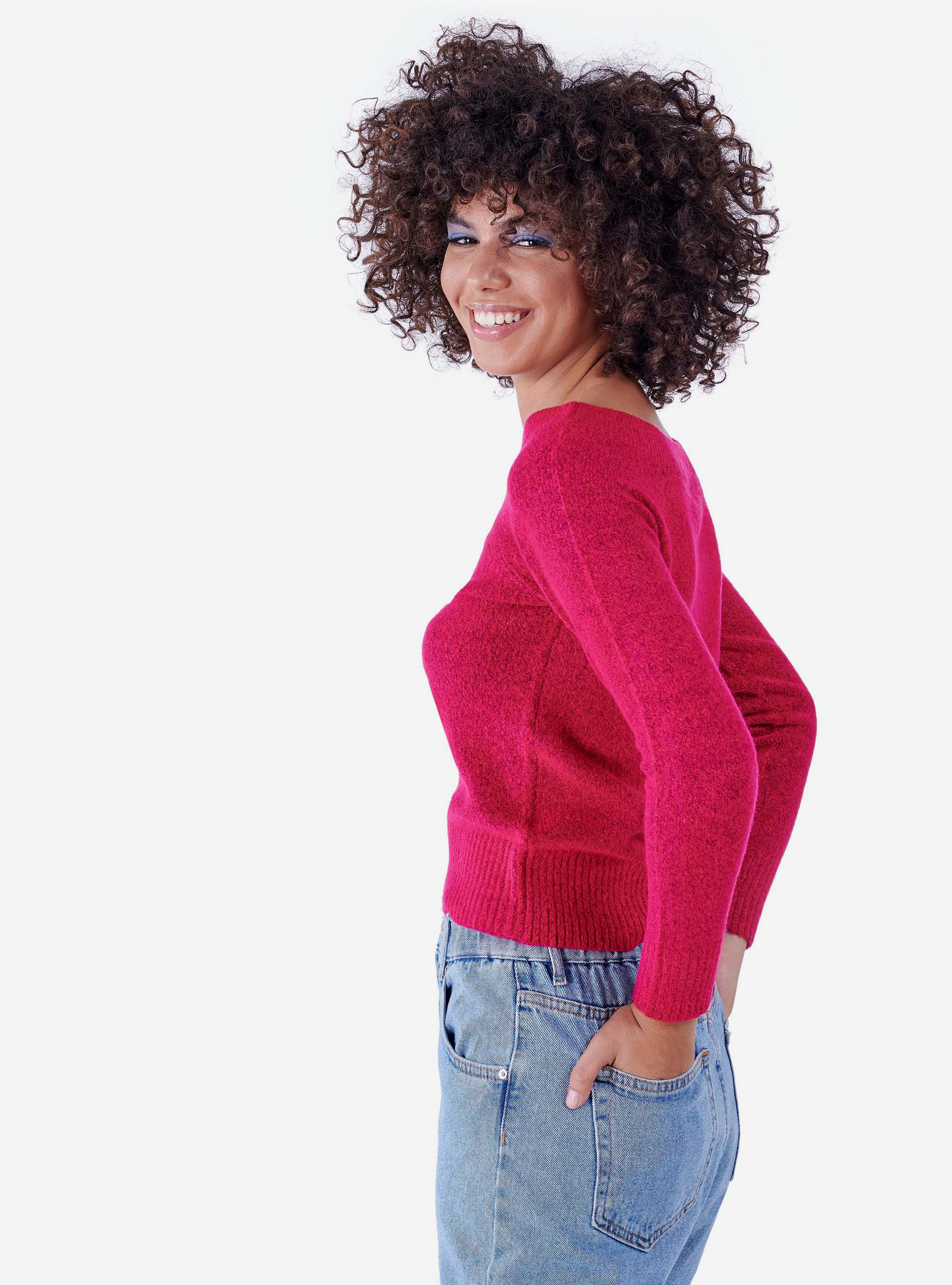 Pull &agrave; col large, C448 FUXIA