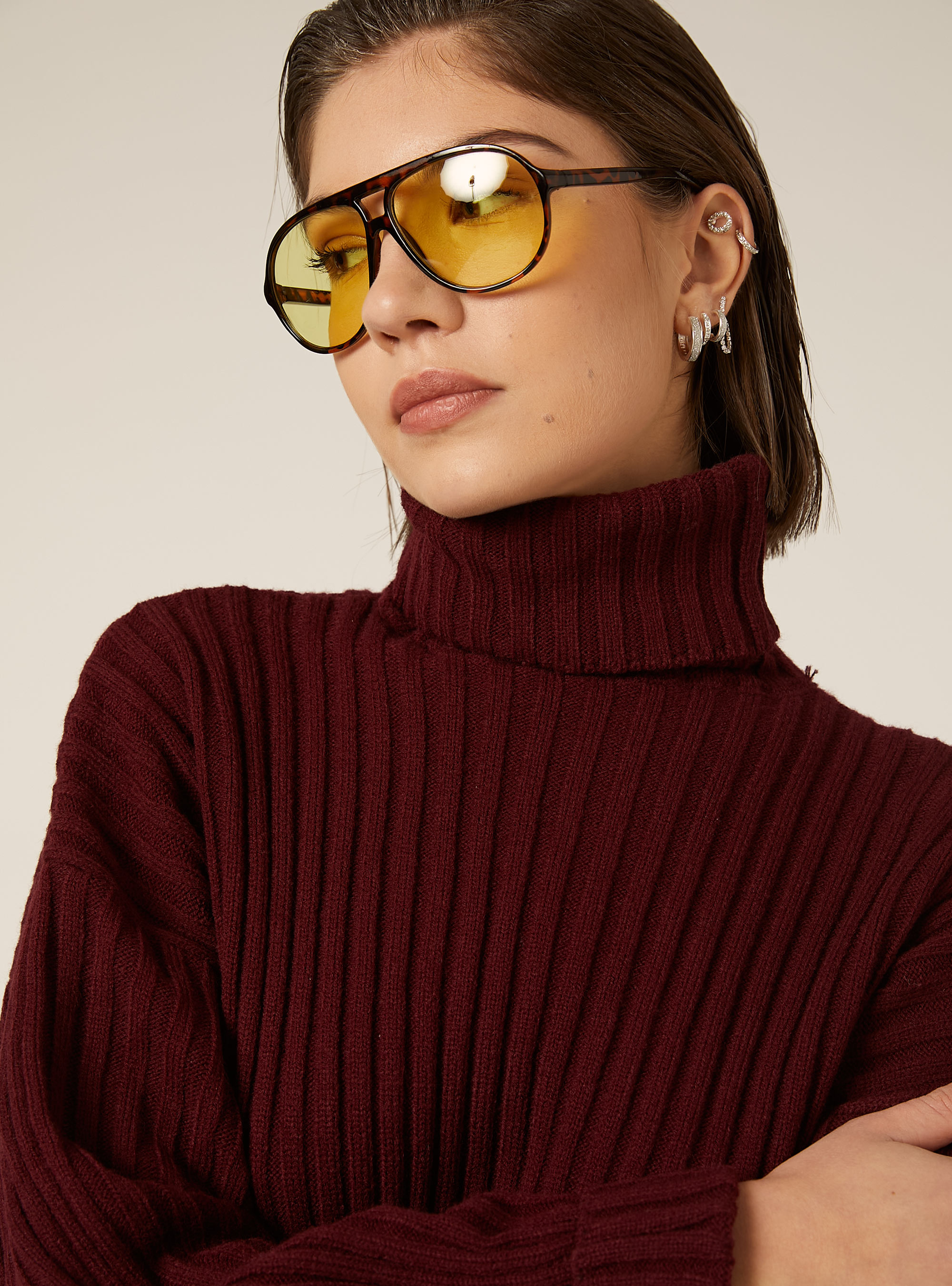 Jersey corto de cuello alto, BO1 BORDEAUX DARK