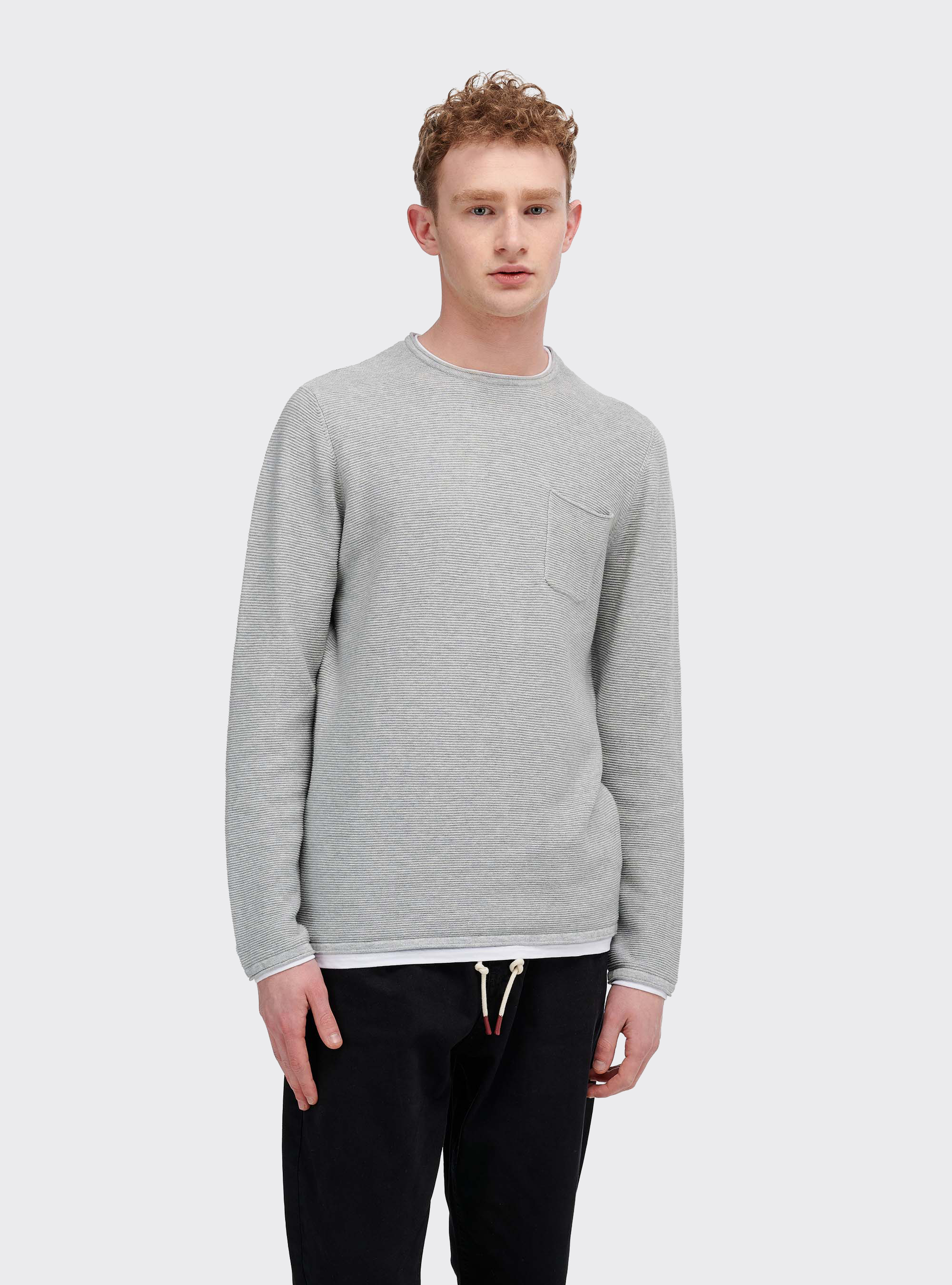 Roll neck sweater with T-shirt detail and one front pocket, LIGHT GREY MELANGE