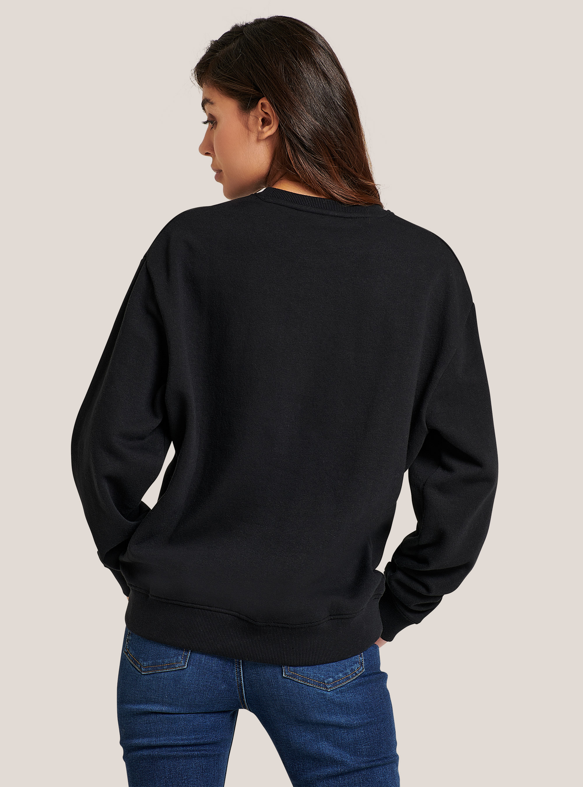 Comfort fit crewneck sweatshirt with print, BLACK