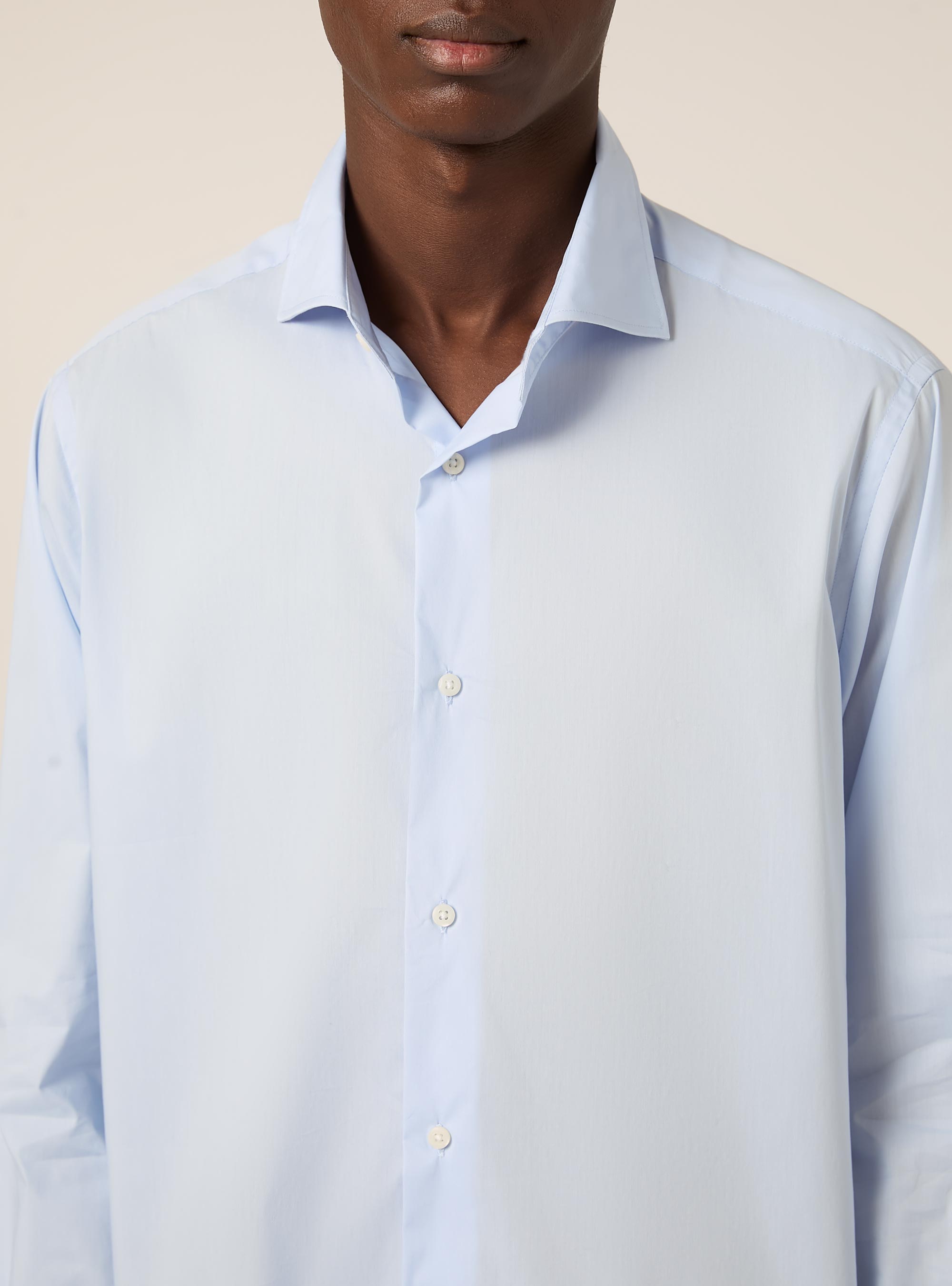 Camisa de popelina elástica con cuello francés, AZ2 AZURE MEDIUM
