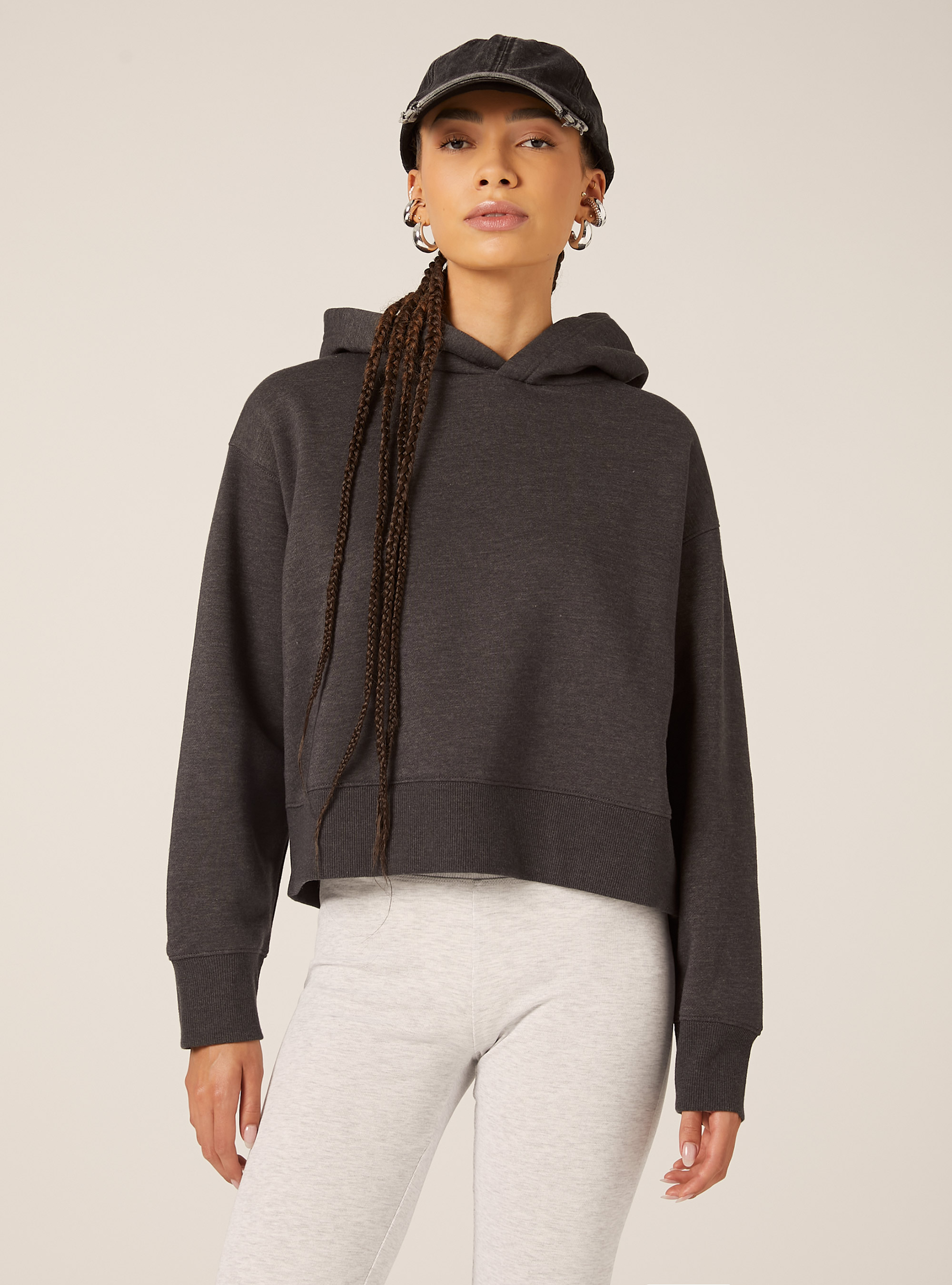 Boxy fit hooded sweatshirt, MGY1 GREY MEL DARK