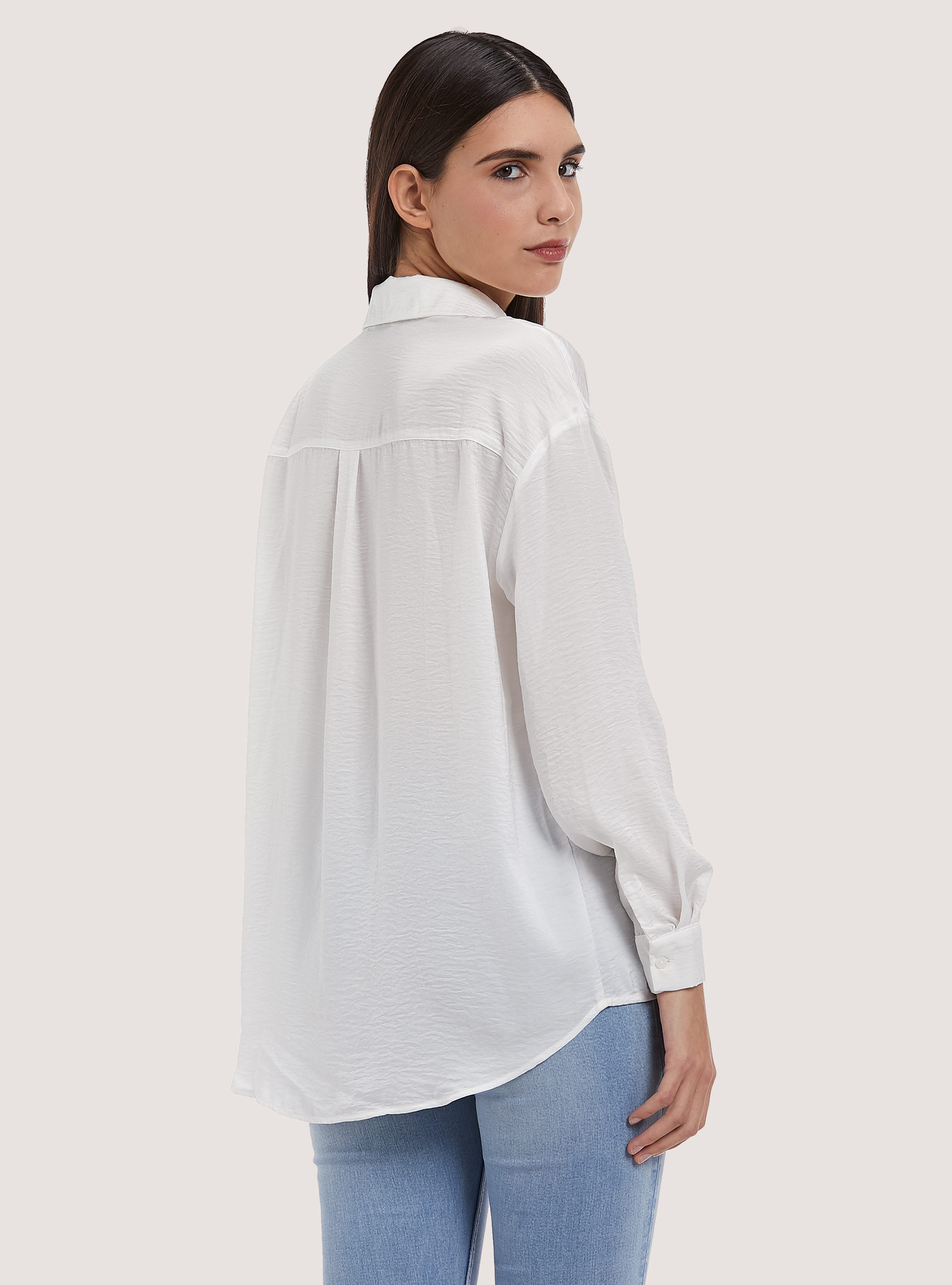 Solid-coloured satin shirt, WH1 OFF WHITE