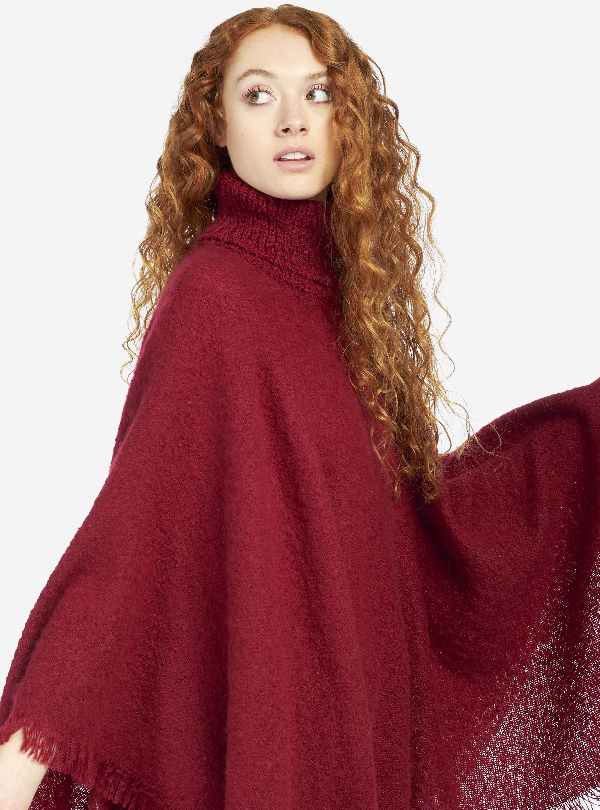 PONCHO WITH HIGH COLLAR, RED