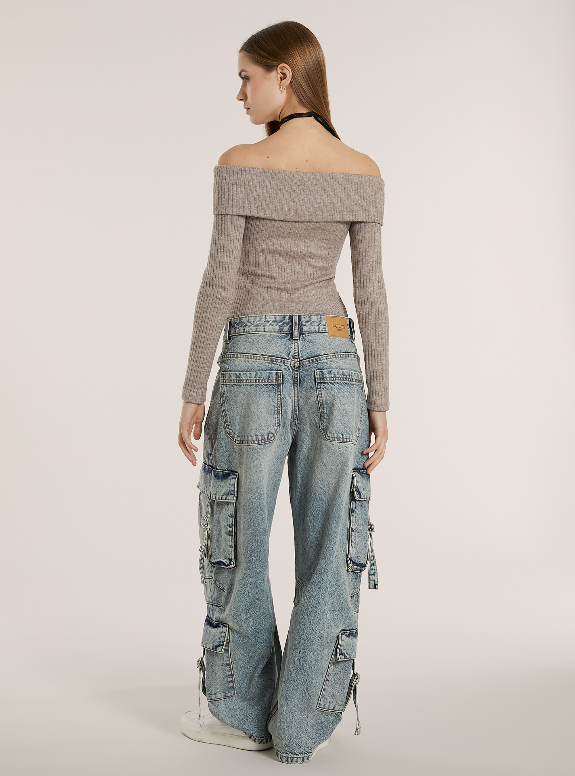 Pull avec encolure bardot cotelée, MBG2 BEIGE MEL MED