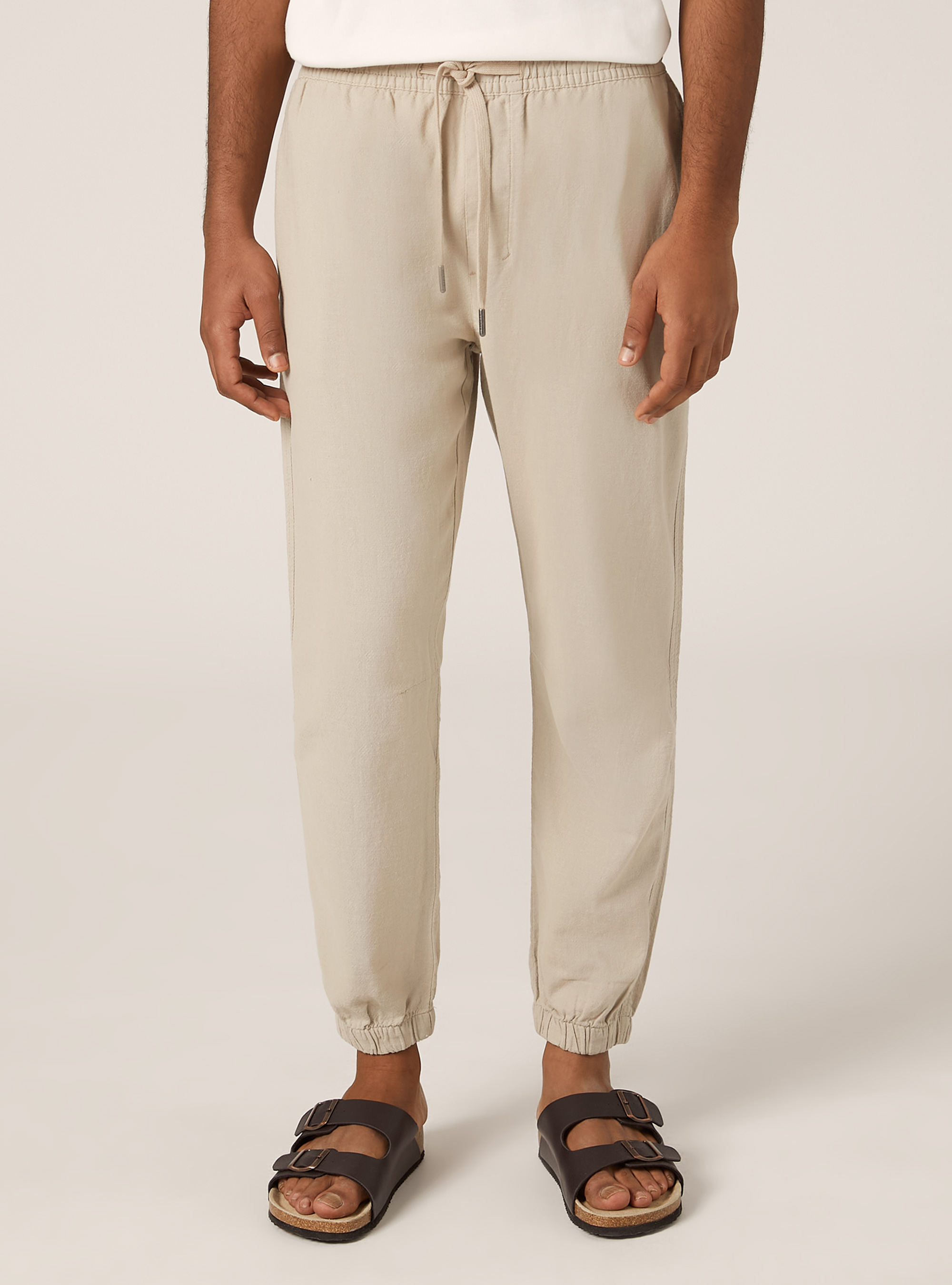 Pantalón jogger en mezcla de lino, BG2 BEIGE MEDIUM