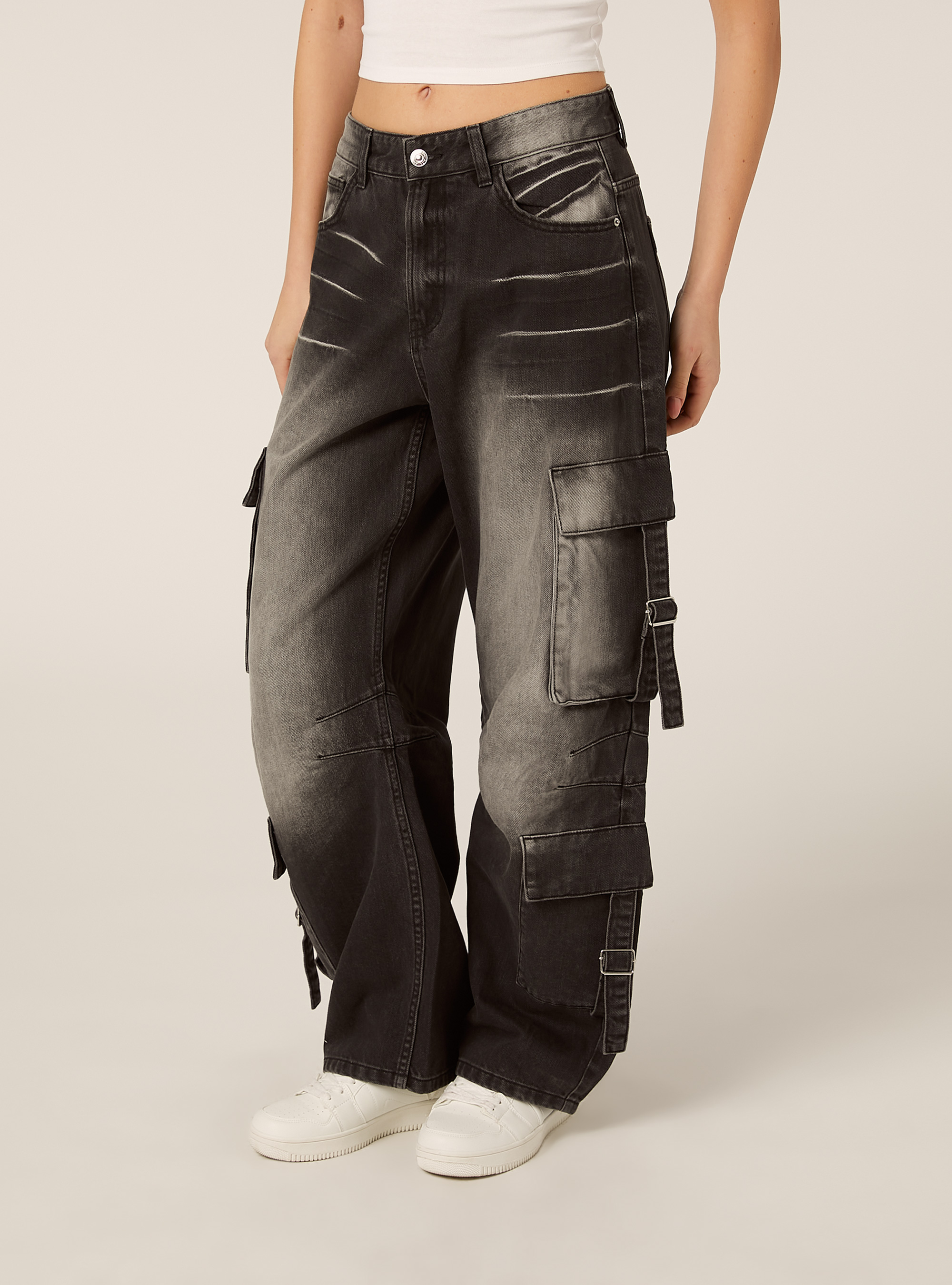 Jeans multicargo, D000 BLACK