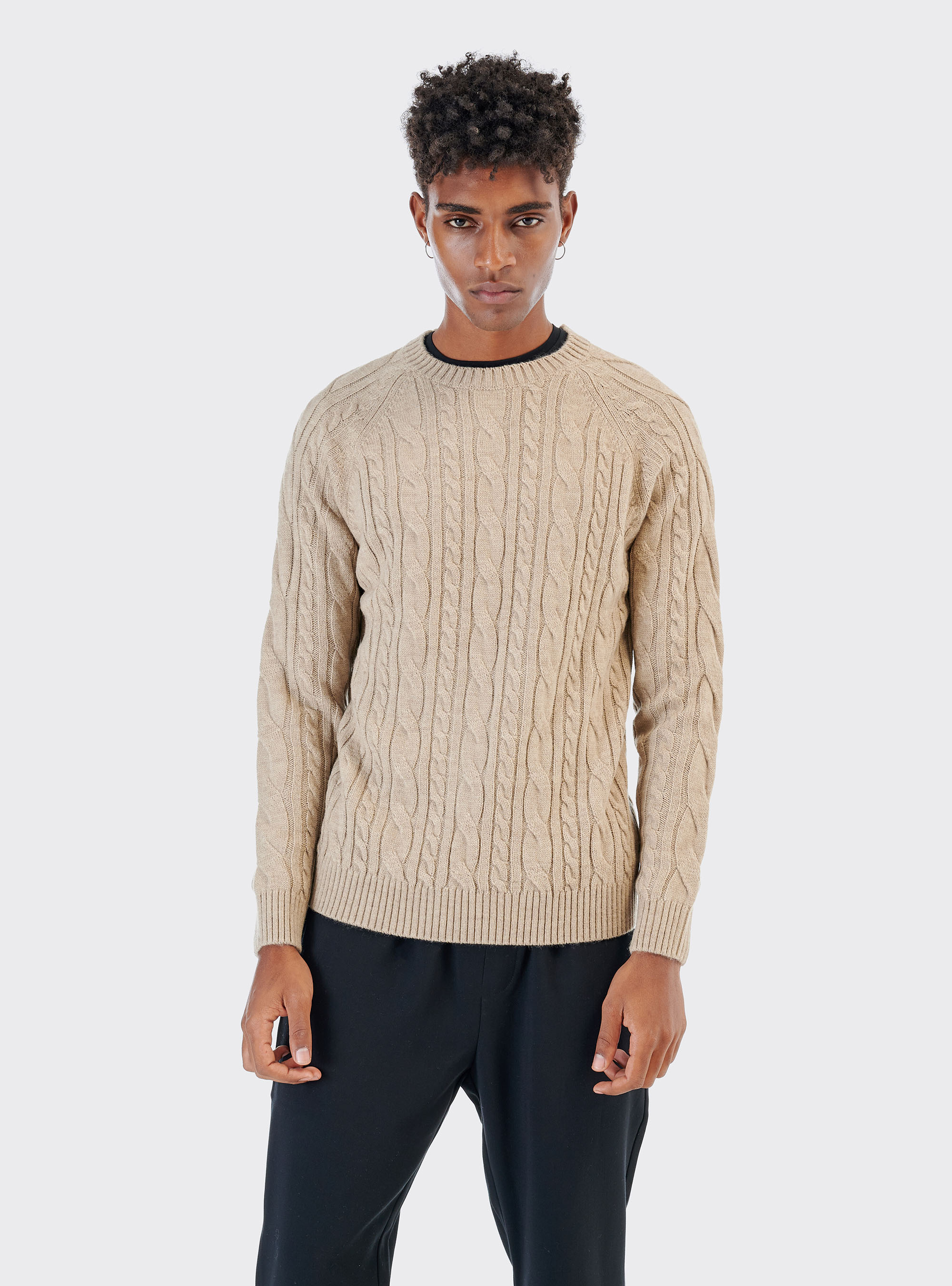 Braided wool blend pullover, SAND