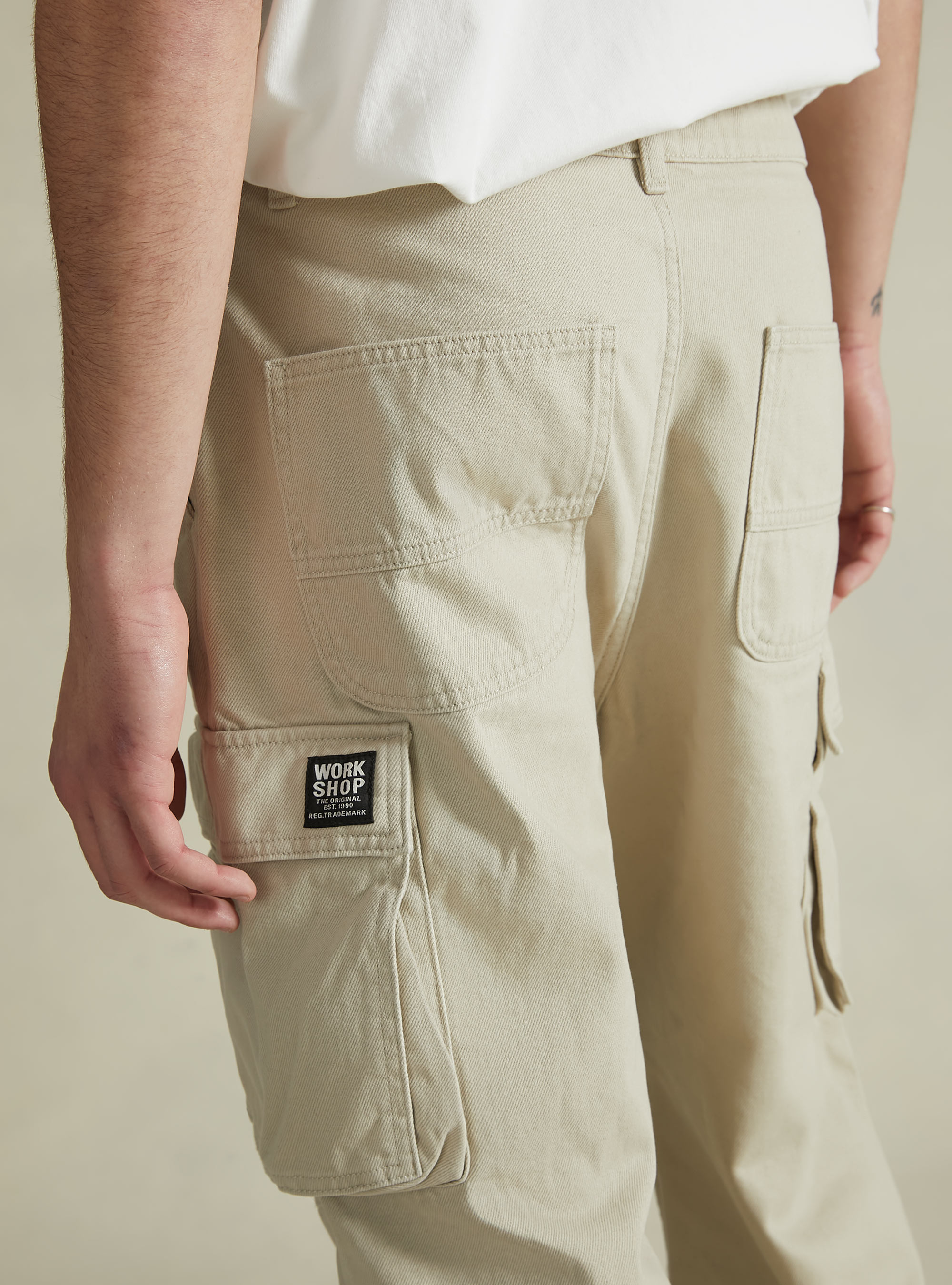 Carpenter cargo trousers with contrast stitching, BG2 BEIGE MEDIUM