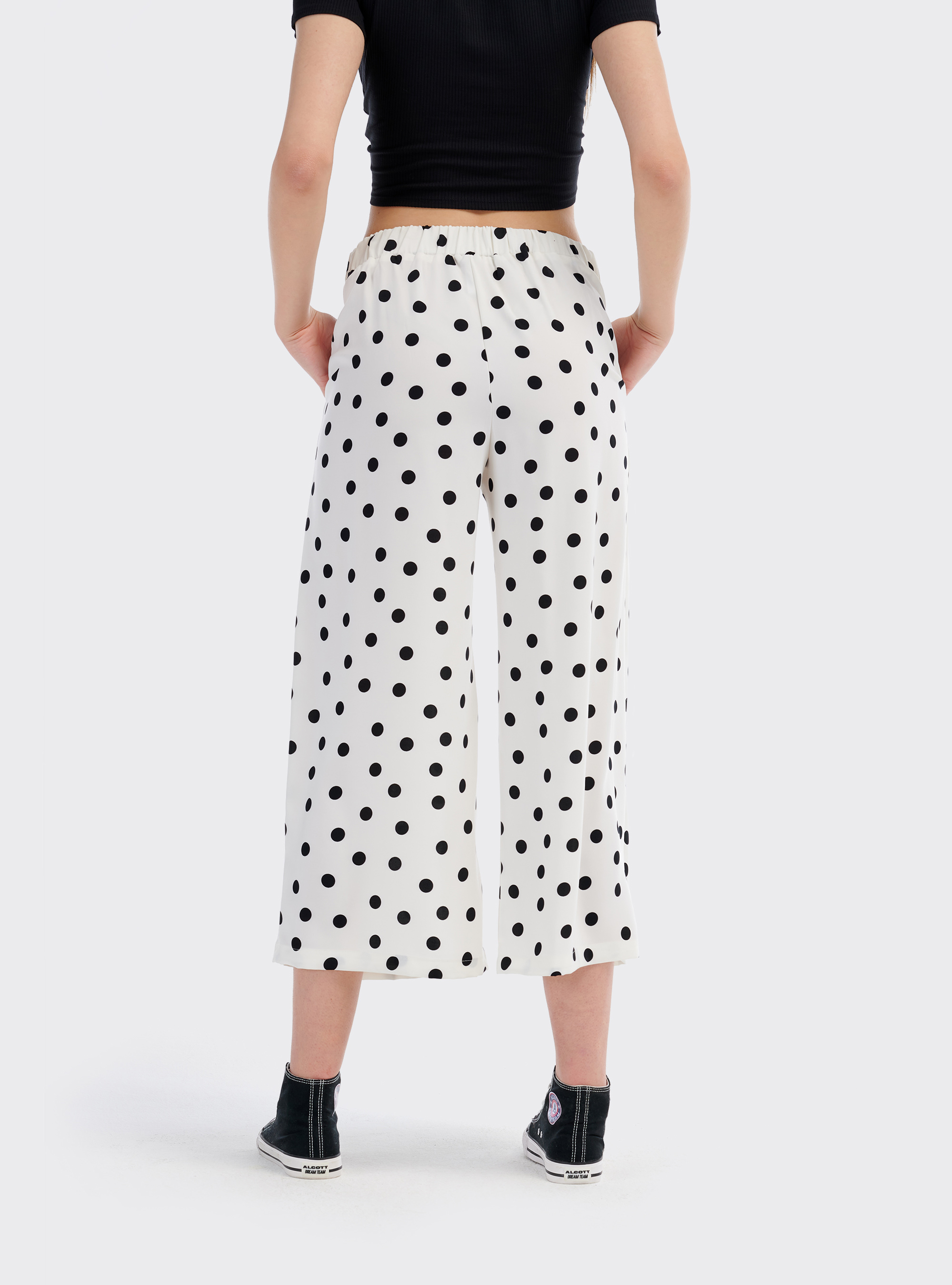 Pantalone coulotte wide leg a pois comfort fit, MULTICOLORE